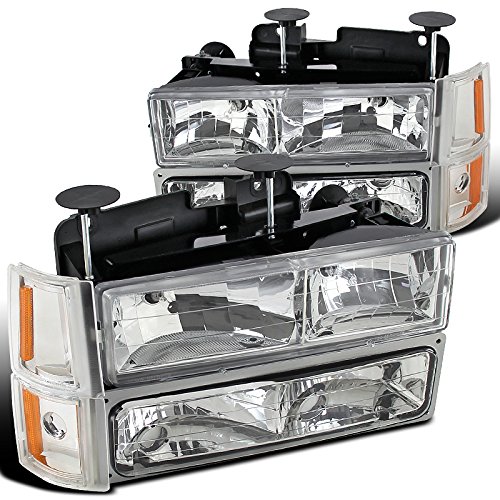 Spec D Tuning Euro Headlights for 94-98 GMC Sierra - Chrome Housing with Corner Lights & Bumper Lights | High-Performance Replacement | Perfect for Night Driving & Car Customization