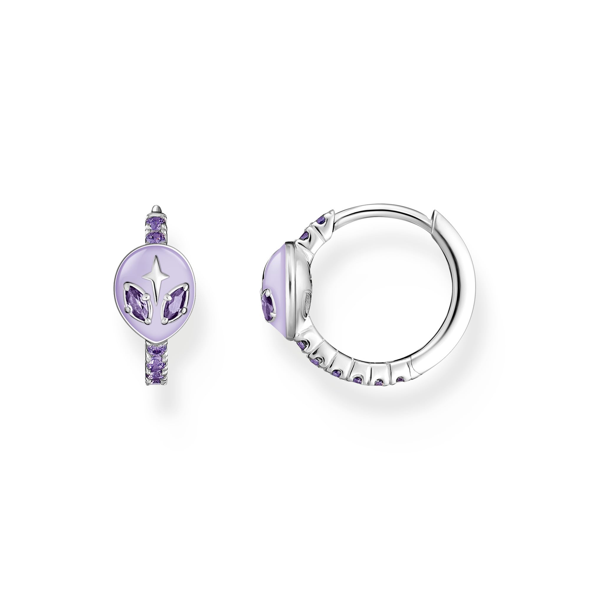 THOMAS SABO Women's 925 Sterling Silver Single Hoop Earrings with Alien Head & Zirconia - Cold Enamel CR721-041-13 | Trendy Statement Jewelry for Parties, Gifts & Everyday Wear