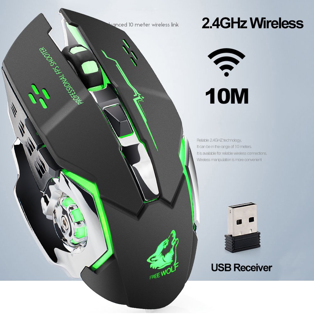 LexonElec® Wireless Gaming Mouse - Rechargeable 2.4GHz Silent Optical Mouse with 7-Color LED Backlight, 1800 DPI, 6 Buttons, Ergonomic Design for PC & Laptop (Black) | Perfect for Office Work, Gaming & Travel Use