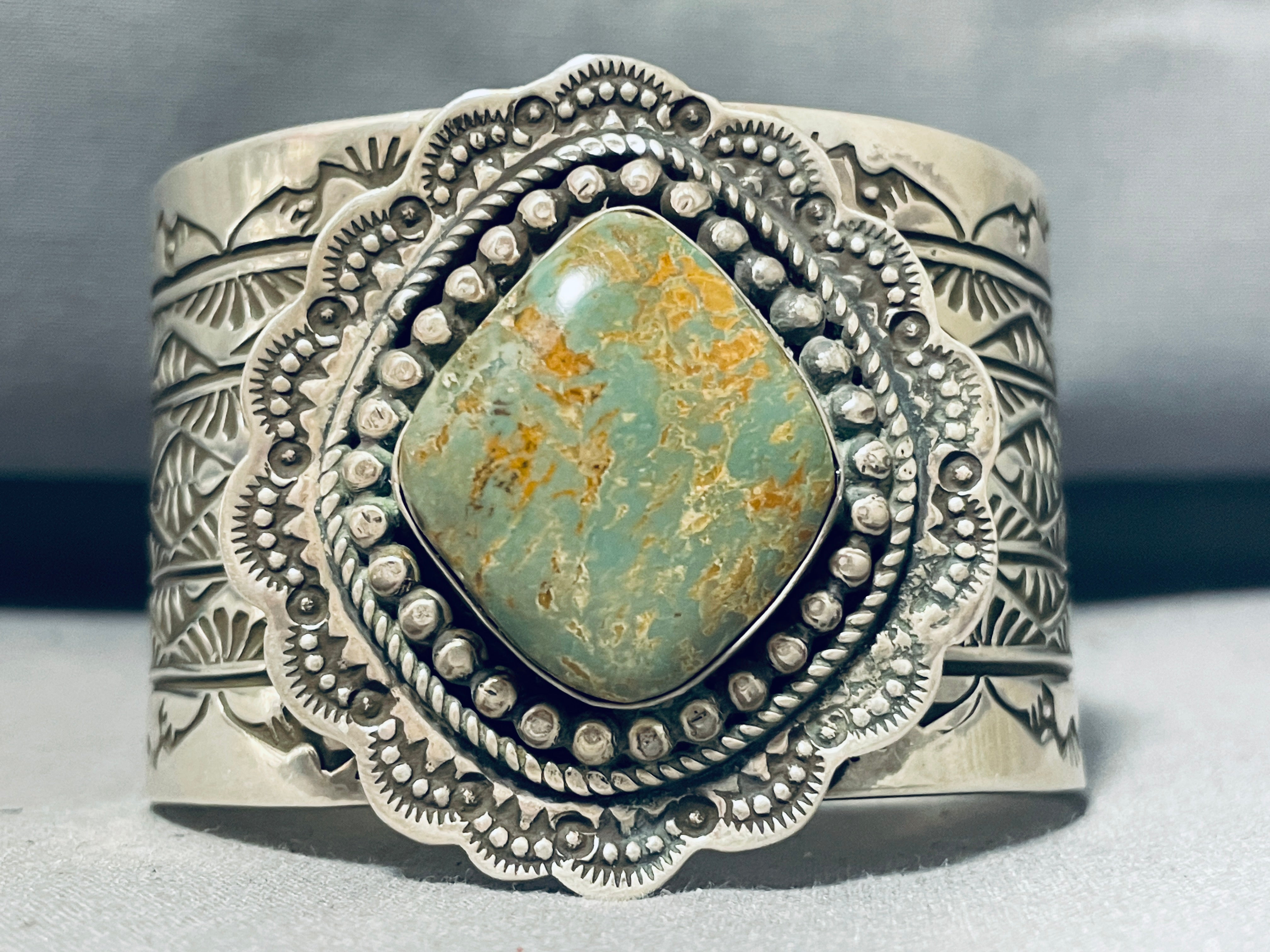 132 Grams Authentic Navajo Royston Turquoise Sterling Silver Handmade Signed Bracelet - Perfect for Boho Fashion, Native American Jewelry Collectors & Gift Giving