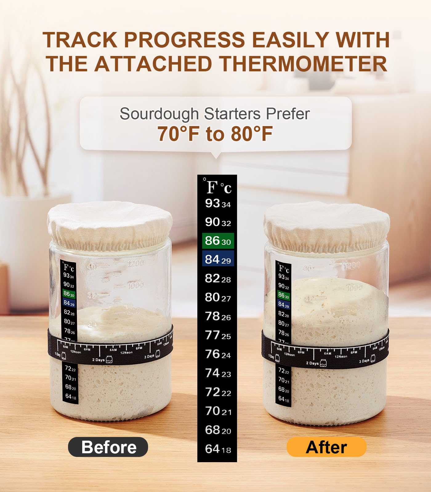 Premium Vitreous Glass Sourdough Starter Kit - 48 oz | Artisan Bread Baking Supplies for Homemade Sourdough | Perfect for Beginners & Bakers | Kitchen Essentials for Bread Making
