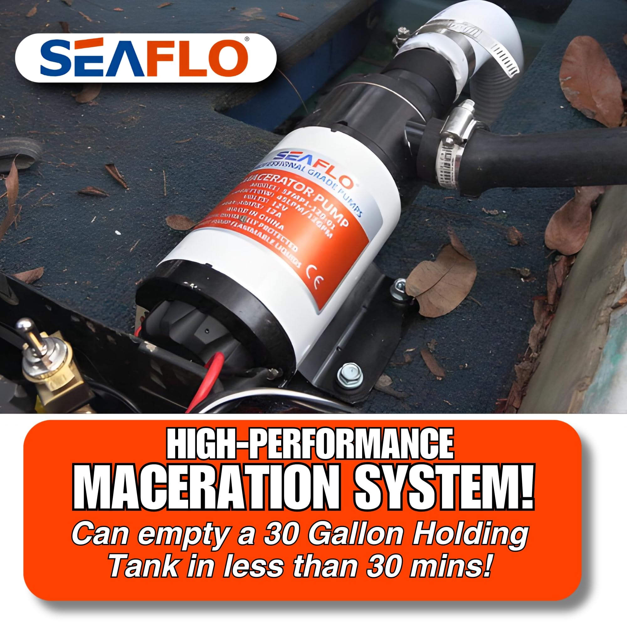 SEAFLO 01-Series 24V RV Macerator Waste Water Pump - Heavy Duty Sewage Pump for Campers, Motorhomes & Travel Trailers | Perfect for RV Black Water Tank Drainage & Marine Applications