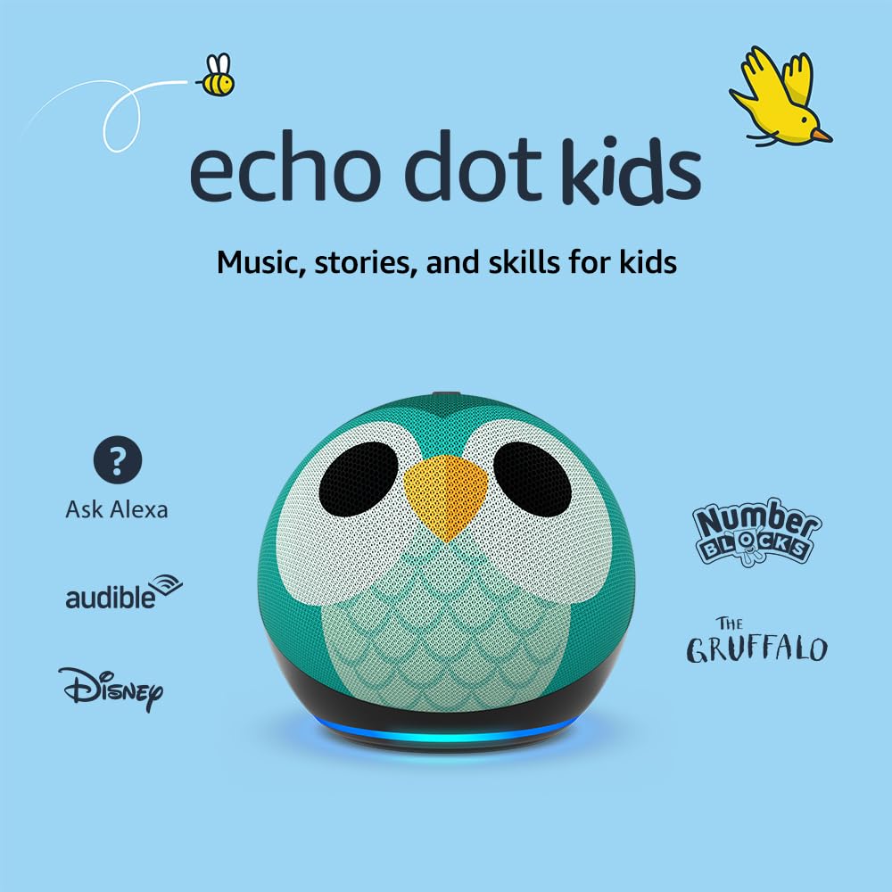 Echo Dot Kids (5th Generation) | Wi-Fi & Bluetooth Smart Speaker with Alexa | Includes 1-Year Amazon Kids+ Subscription | Owl Design | Perfect for Bedrooms, Playrooms & Learning at Home