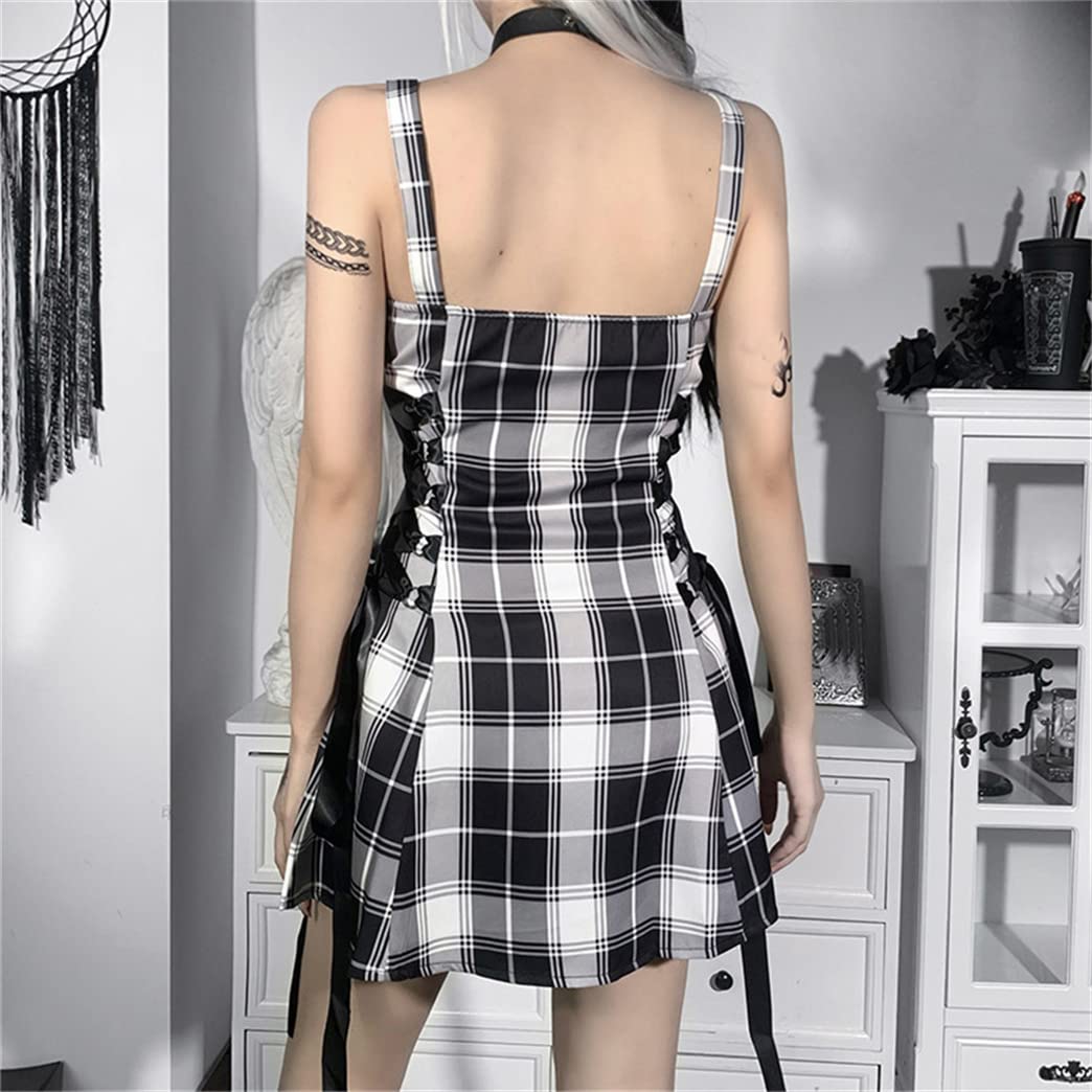 Red Plaid Gothic Vintage Mini Dress for Women | Emo Punk Holiday Outfits | Perfect for Christmas Parties, Concerts & Gothic Fashion