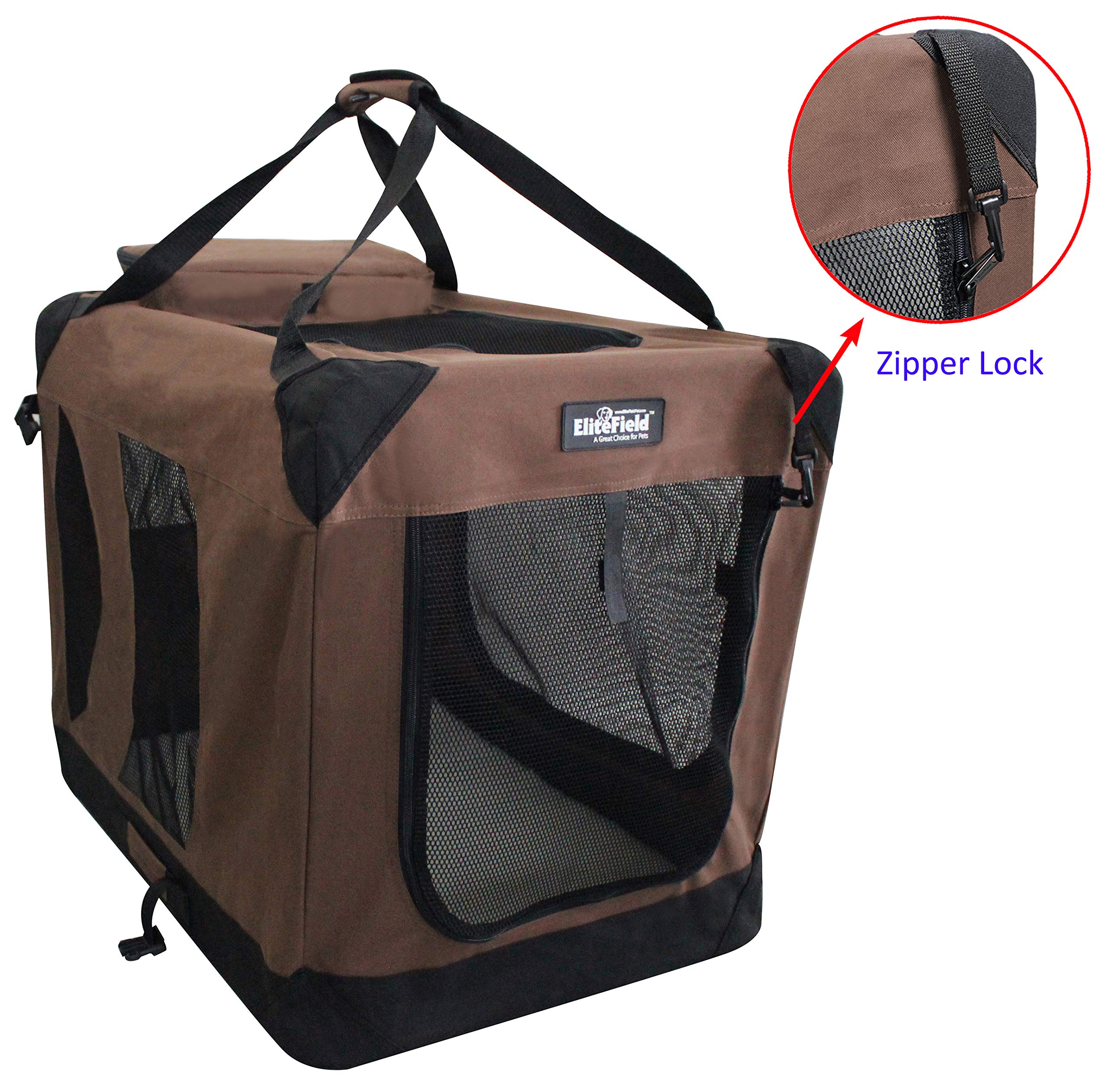 EliteField 3-Door Foldable Soft Dog Crate with Carry Bag & Removable Fleece Bed - Portable Pet Kennel for Indoor & Outdoor Use (42