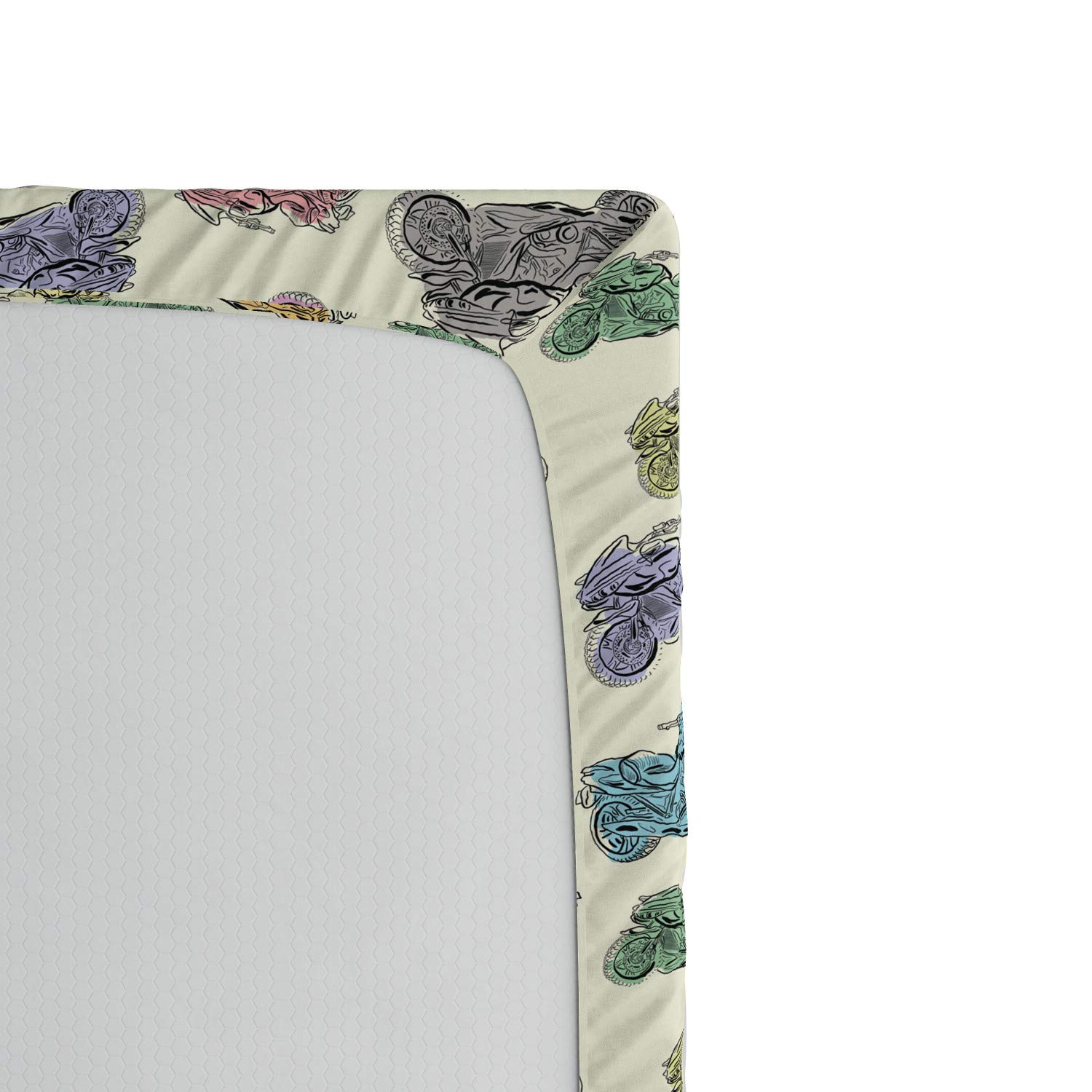 Ambesonne Motorcycle Fitted Sheet - Pastel Racing Motorbike Sketch Cartoon Design, Deep Pocket Elastic Twin Size Bed Sheet for Comfort - Perfect for Kids' Rooms, Motorcycle Enthusiasts & Themed Bedrooms