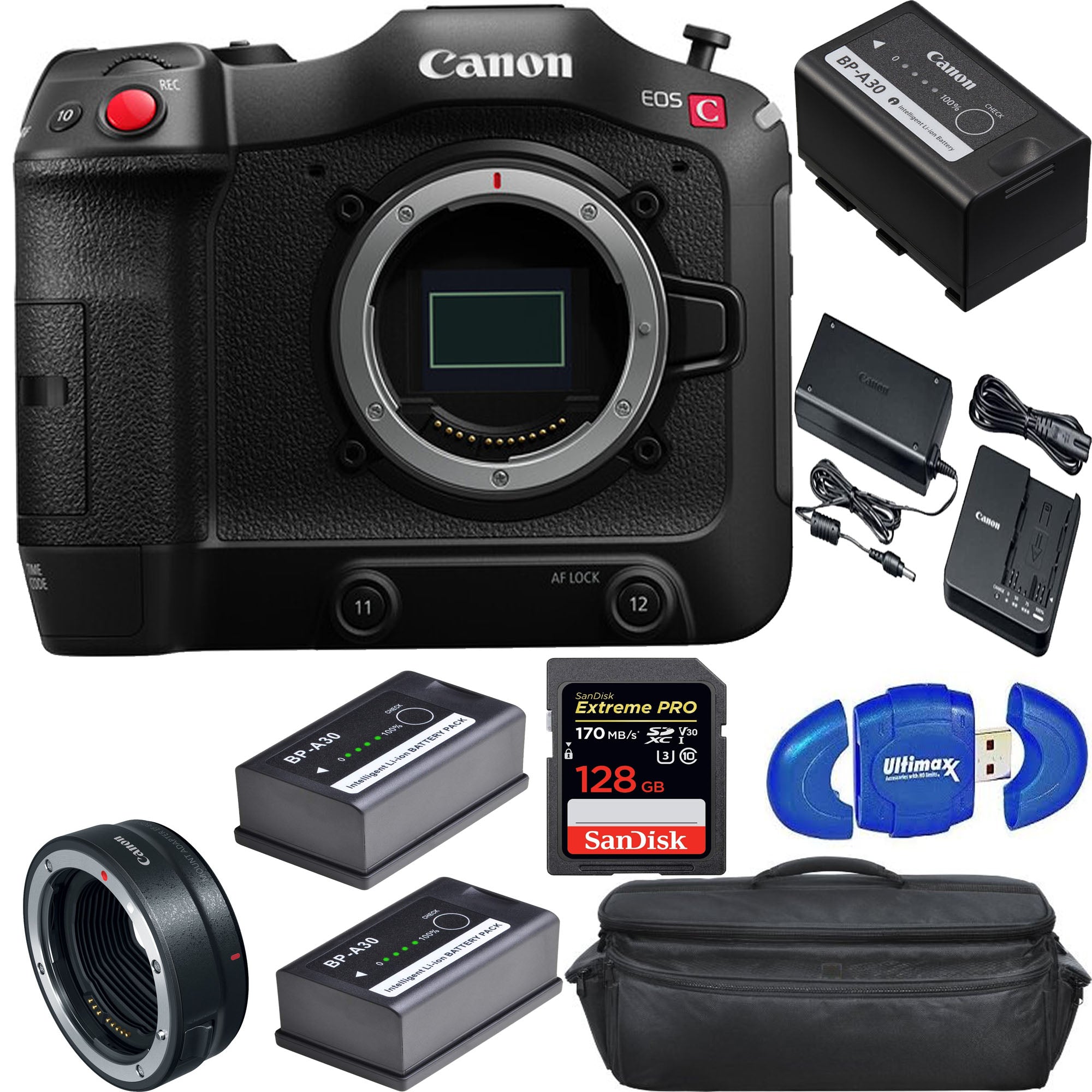 Canon EOS C70 Cinema Camera with RF Lens Mount - 2 Spare Batteries & Accessories Kit for Professional Filmmaking and Video Production
