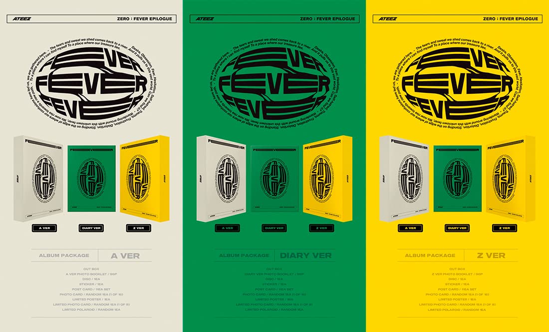 KQ Entertainment ATEEZ - ZERO : FEVER EPILOGUE Album with Folded Poster & Random Photocards Set | Kpop Merchandise for Fans, Collectors & Gift Giving