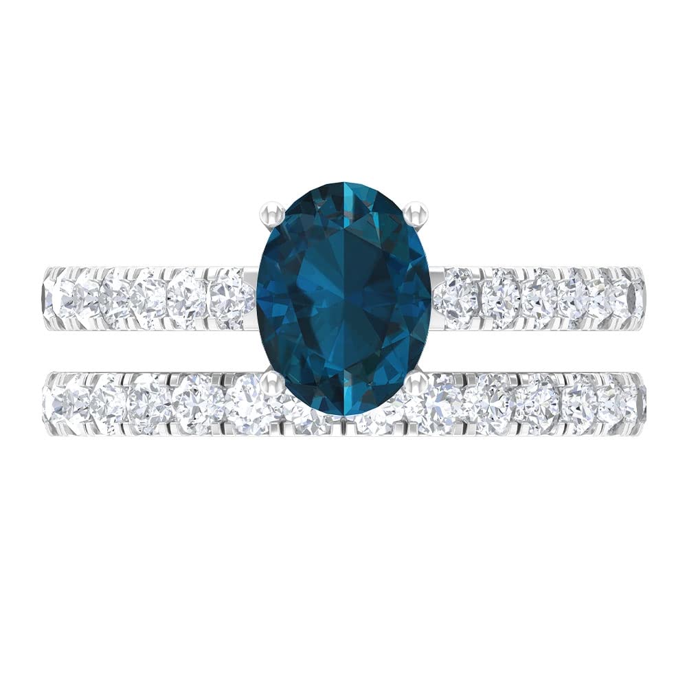 2.25 CT London Blue Topaz & Moissanite Wedding Ring Set - 14K Solid Gold Bridal Ring Set for Engagement, Anniversary & Special Occasions
