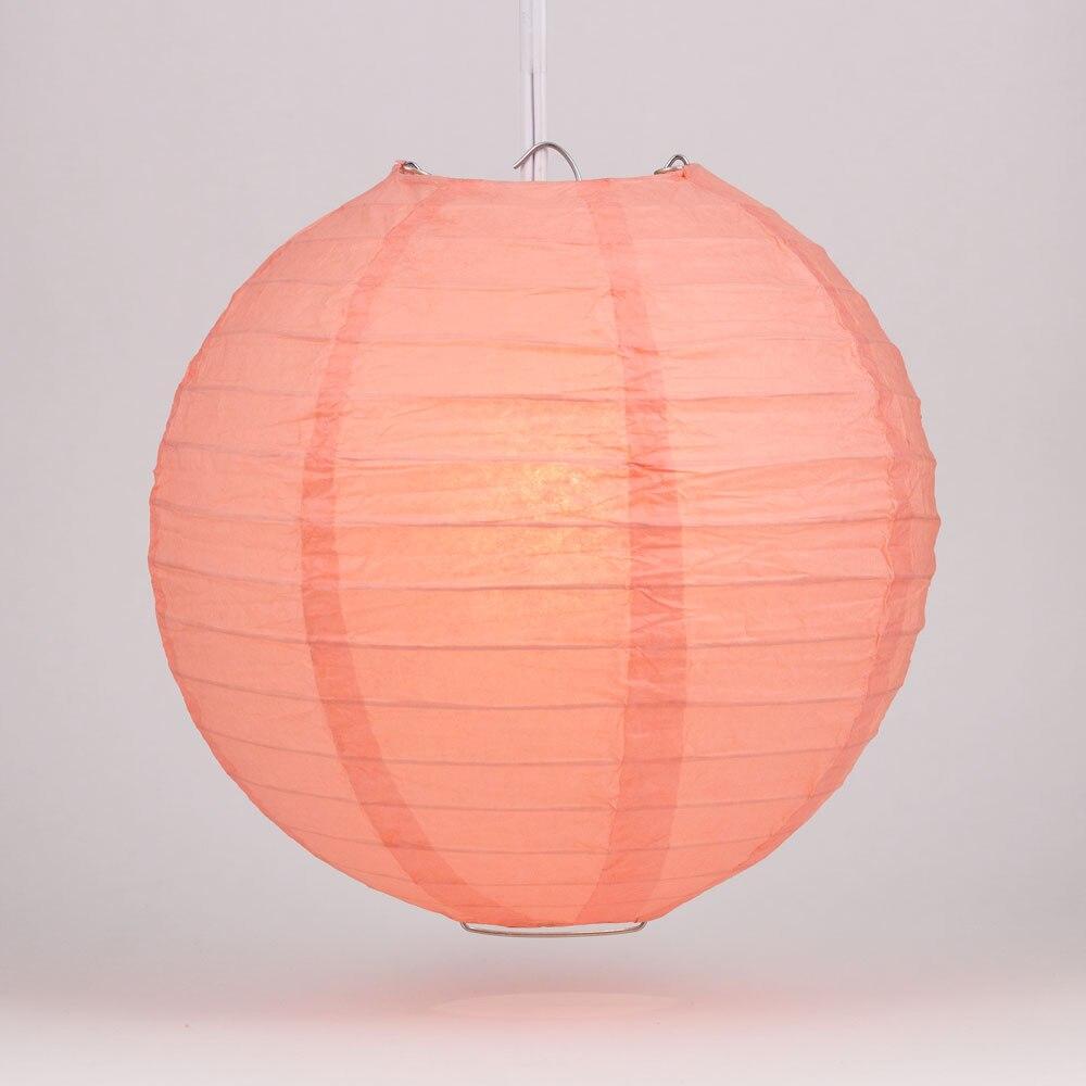 5 Pack 14 Inch Rose Pink Coral Round Paper Lanterns with Even Ribbing - Chinese Hanging Decor for Weddings, Parties, Home & Garden Decorations