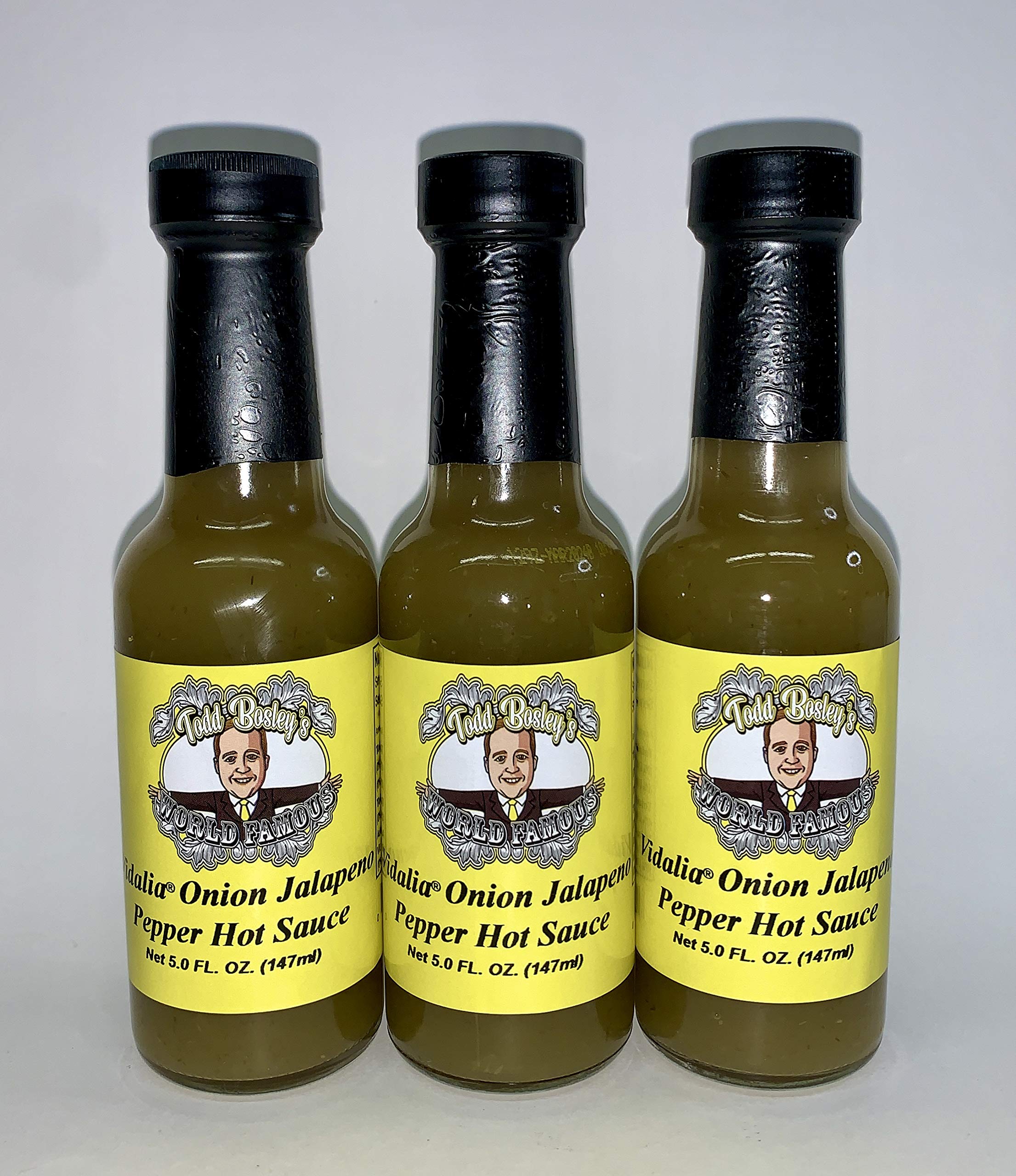 Todd Bosley's World Famous Vidalia Onion Jalapeno Hot Sauce - 3 Pack | Spicy Gourmet Condiment for Burgers, Tacos, Wings & BBQ | All-Natural Gluten-Free Pepper Sauce