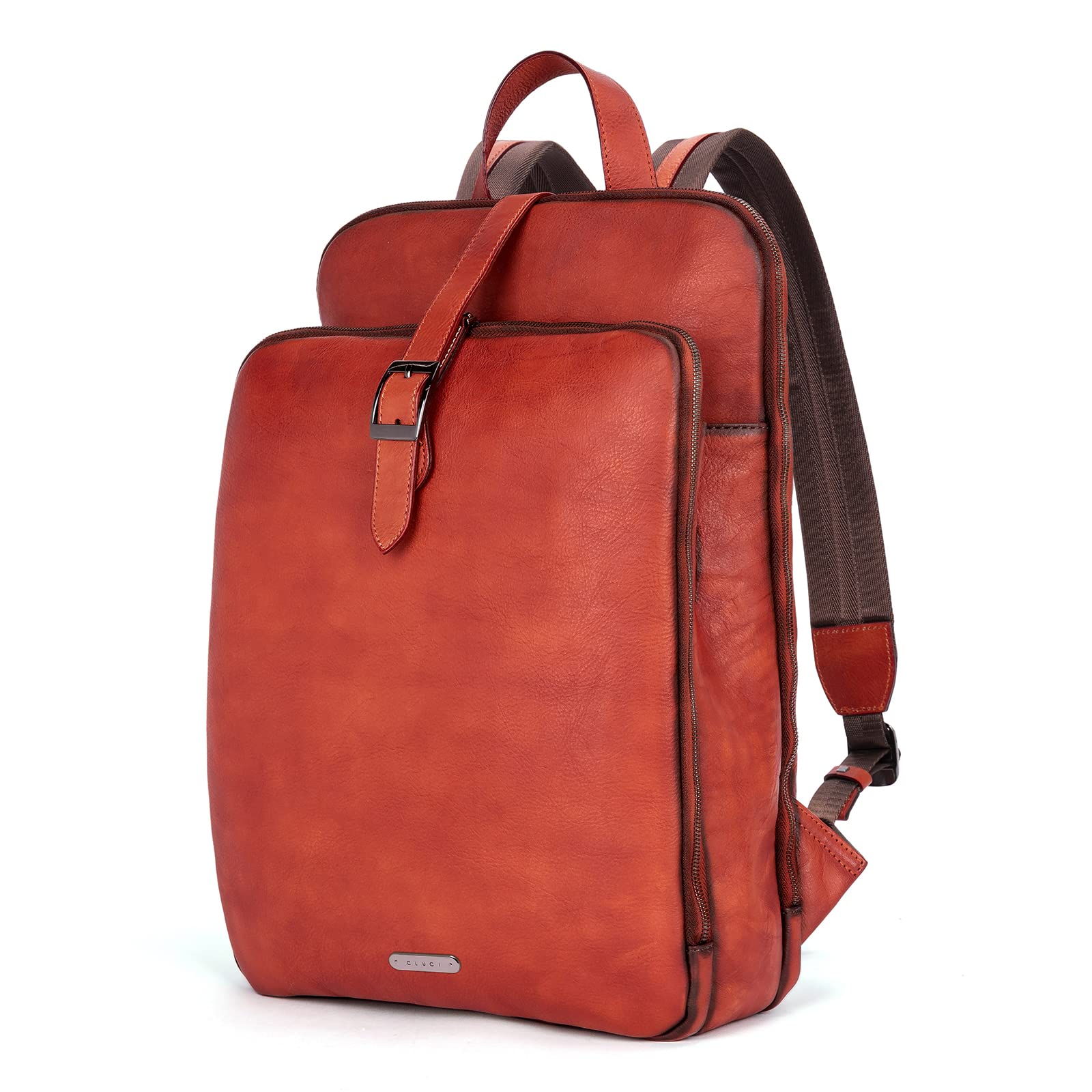 CLUCI Genuine Leather Backpack for Women - 15.6 Inch Laptop Bag, Vegetable Tanned Full Grain Leather Work Backpack, Stylish Daypack for Office, Commute & Travel