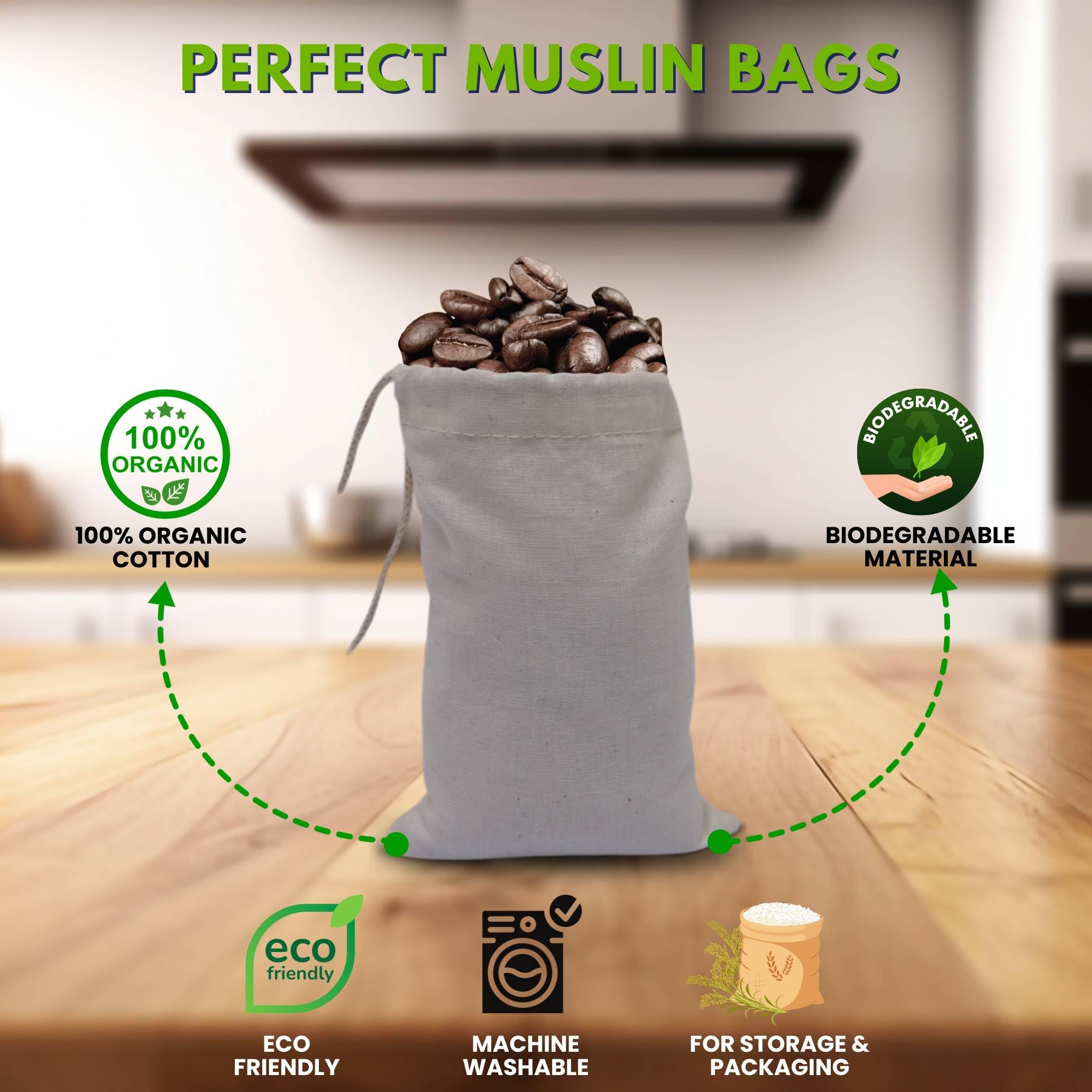 12-Pack 18x20 Inch Reusable Muslin Drawstring Bags - Washable Cotton Spice & Produce Storage Bags for Kitchen, Grocery Shopping, and Bulk Food Organization - Eco-Friendly Cloth Sachet Bags for Herbs, Tea, and Snacks