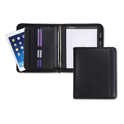 Professional Zippered Pad Holder & Ring Binder with Multiple Pockets - Black Vinyl Organizer for Notes, Documents & Office Supplies | Perfect for School, Office & Business Meetings