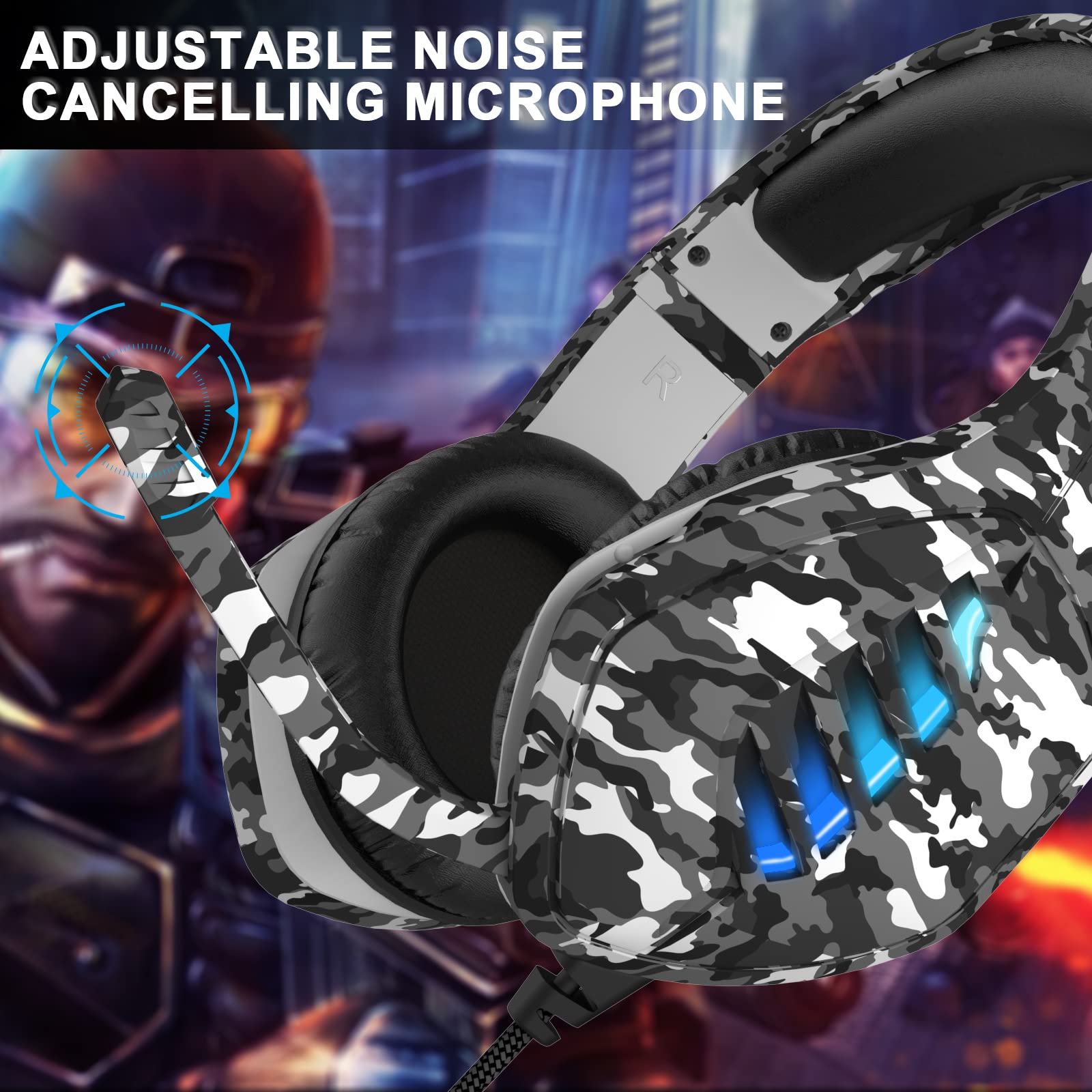 Premium Gaming Headset with Noise-Canceling Microphone - Compatible with PC, PS4, PS5, Nintendo Switch, Xbox One & Series X|S - 3.5mm Wired Over-Ear Headphones in Camo Black - Perfect for Competitive Gaming, Streaming & Online Chat