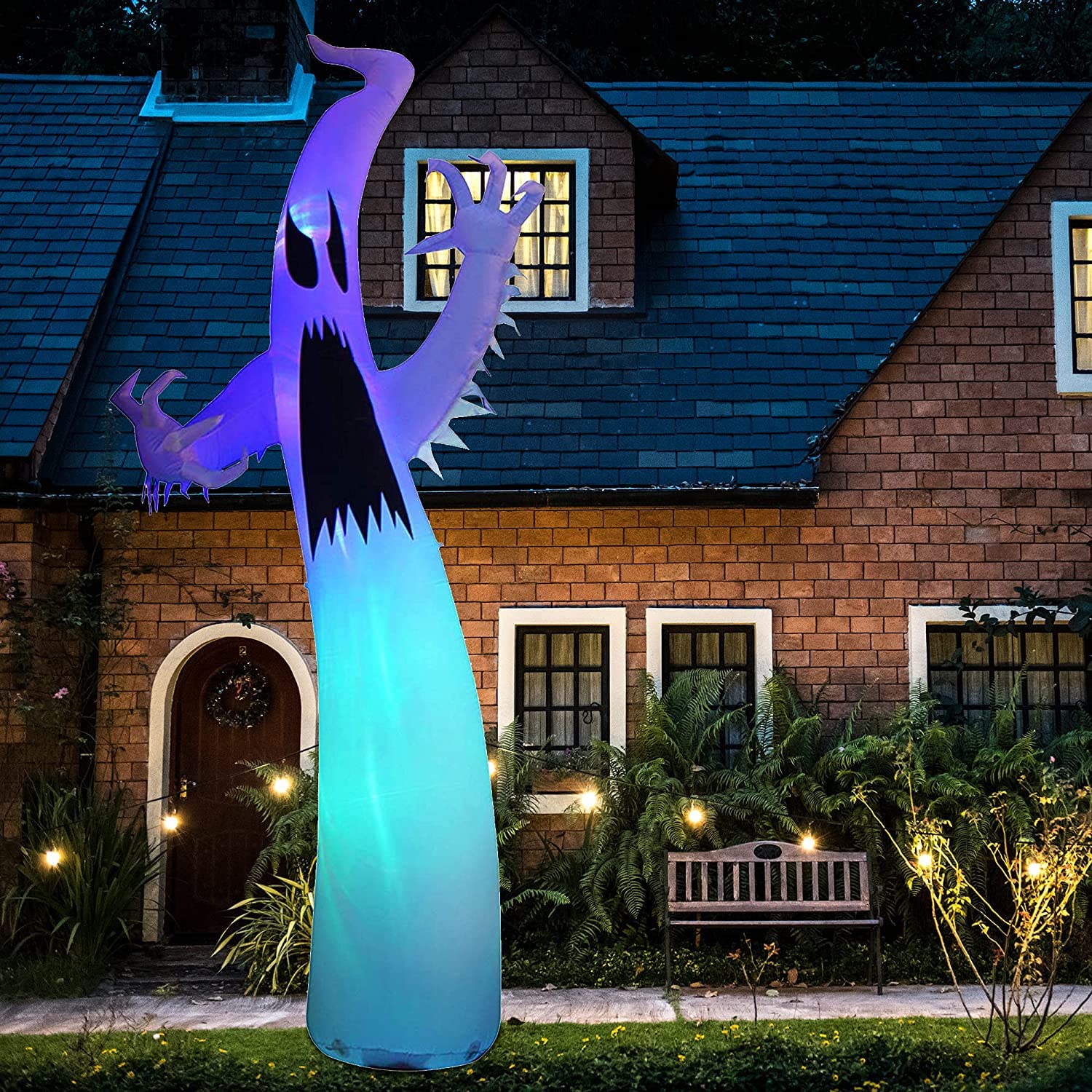 12 Foot Inflatable LED Ghost with Flashing Flame Lights - Halloween Outdoor Decor for Yard, Garden, and Party | Spooky Halloween Night Decoration for Haunted House and Front Yard Displays
