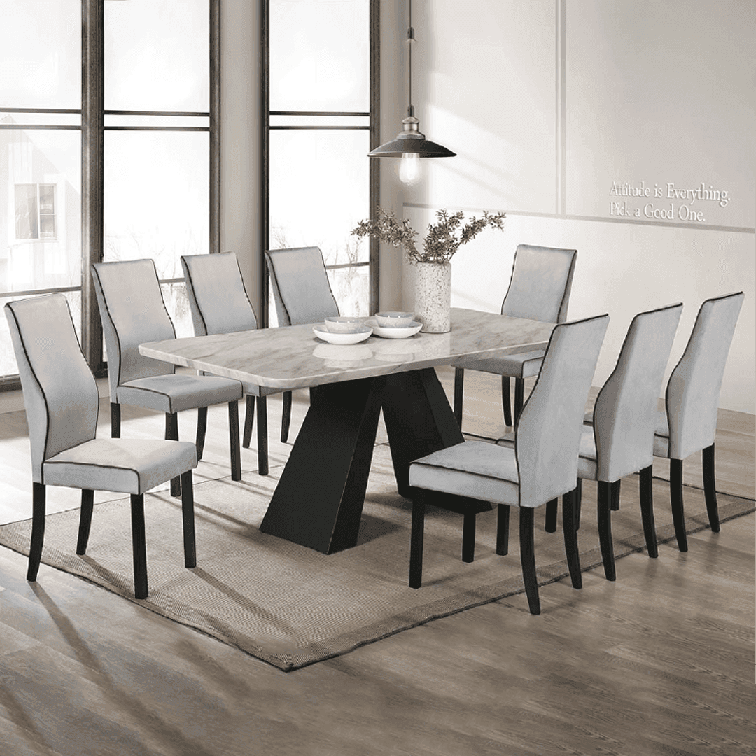 Ludovis Marble Dining Table Set with 8 Chairs - Elegant Modern Kitchen & Dining Room Furniture for Family Gatherings & Dinner Parties