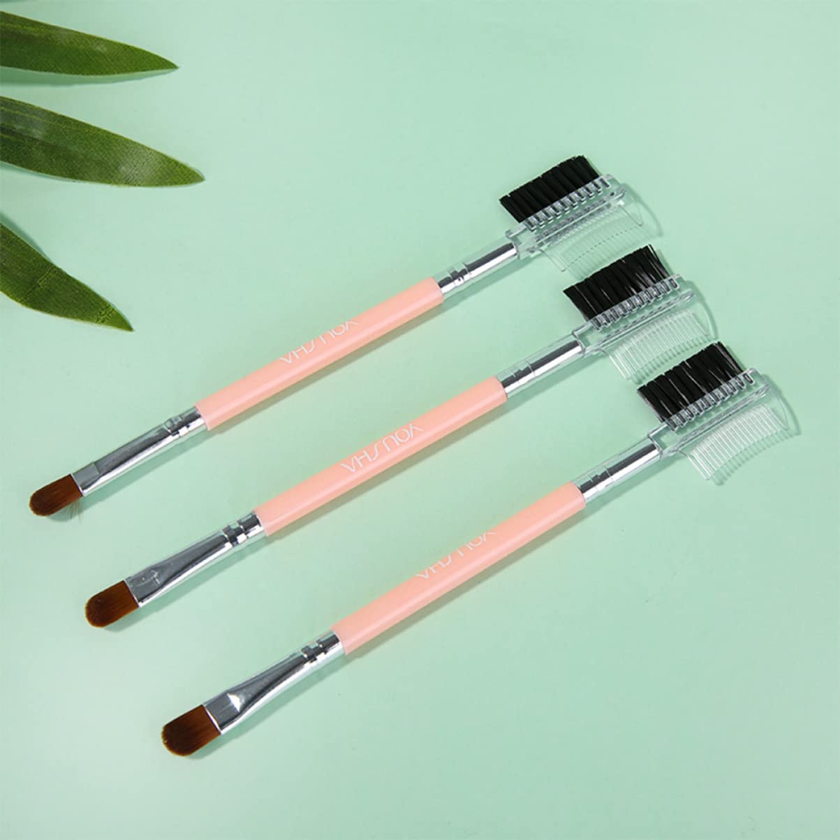 FRCOLOR 3-Piece Professional Makeup Brush Set - Dual-Ended Eyebrow Brush, Spoolie & Eyeshadow Brush for Perfect Brows & Eye Makeup | Ideal for Daily Use, Salon & Travel