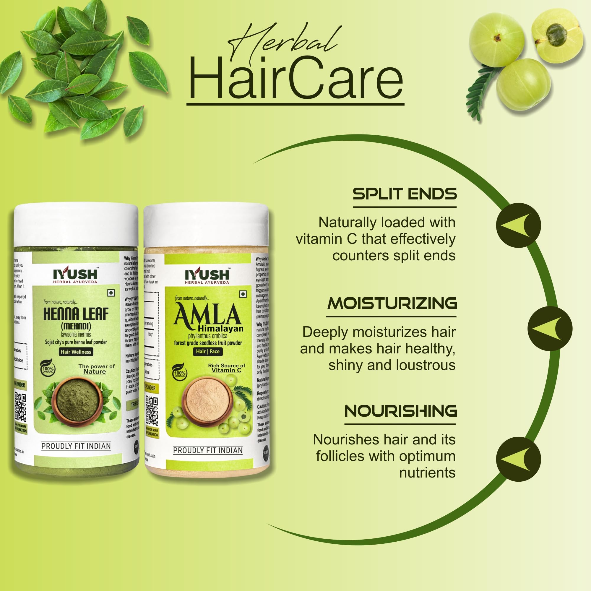 IYUSH Herbal Ayurveda Amla Powder & Henna Powder for Natural Hair Color – 200g | Chemical-Free Hair Dye | Herbal Hair Treatment for Volume & Growth | Perfect for DIY Hair Masks & Ayurvedic Hair Care Routines