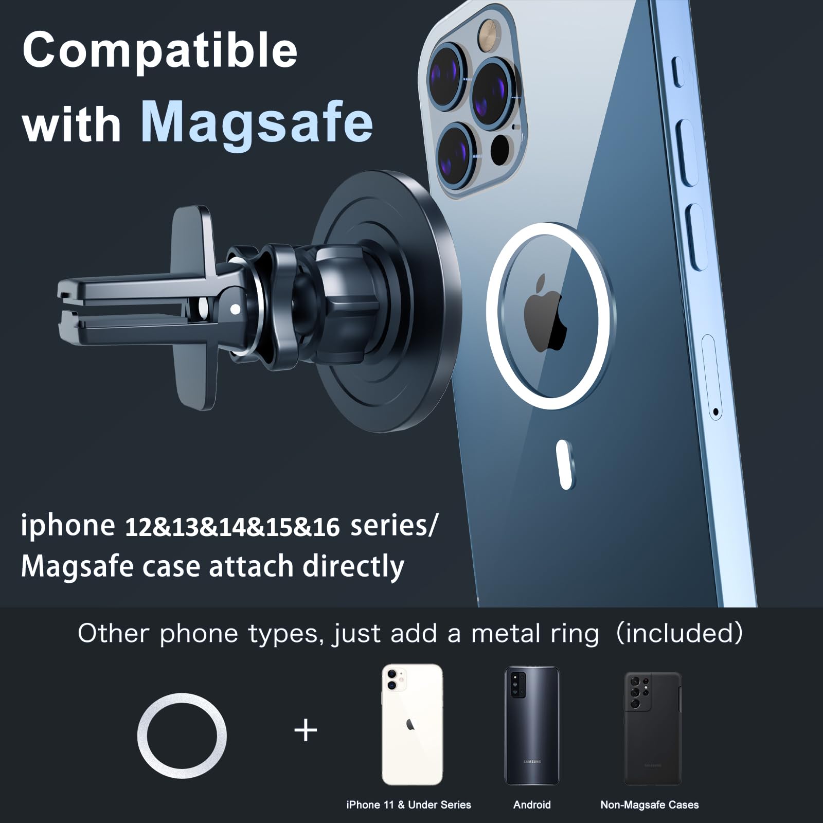 MagSafe Car Mount - 20 Strong Magnets Phone Holder with 360° Rotation & Secure Clip | Compatible with iPhone 16/15/14/13/12 Pro Max/Mini & MagSafe Cases | Perfect for Hands-Free Navigation & Safe Driving
