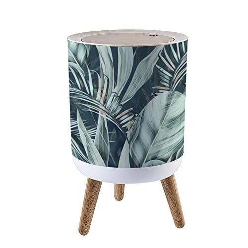 QOR88NJOG 7L/1.8 Gallon Trash Can with Lid - Seamless Tropical Flower Botanical Waste Bin for Kitchen, Bathroom, Bedroom - Stylish Wood Grain Small Garbage Bin with Press Cover | Perfect for Home, Office & Dorm Decor