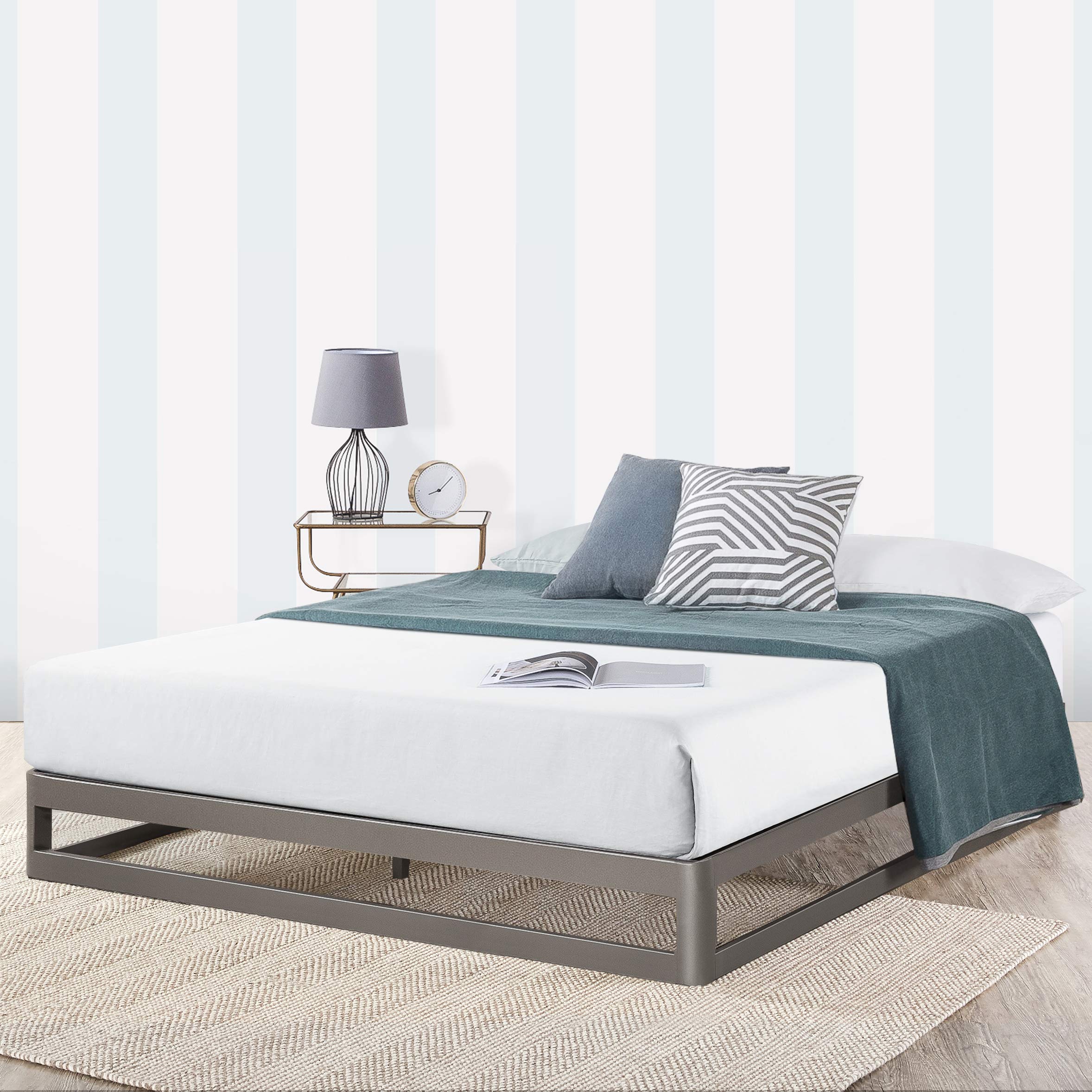 9 Inch Mellow Metal Platform Bed Frame with Heavy Duty Steel Slats - Full Size Grey Mattress Foundation (No Box Spring Needed) - Perfect for Modern Bedrooms & Guest Rooms