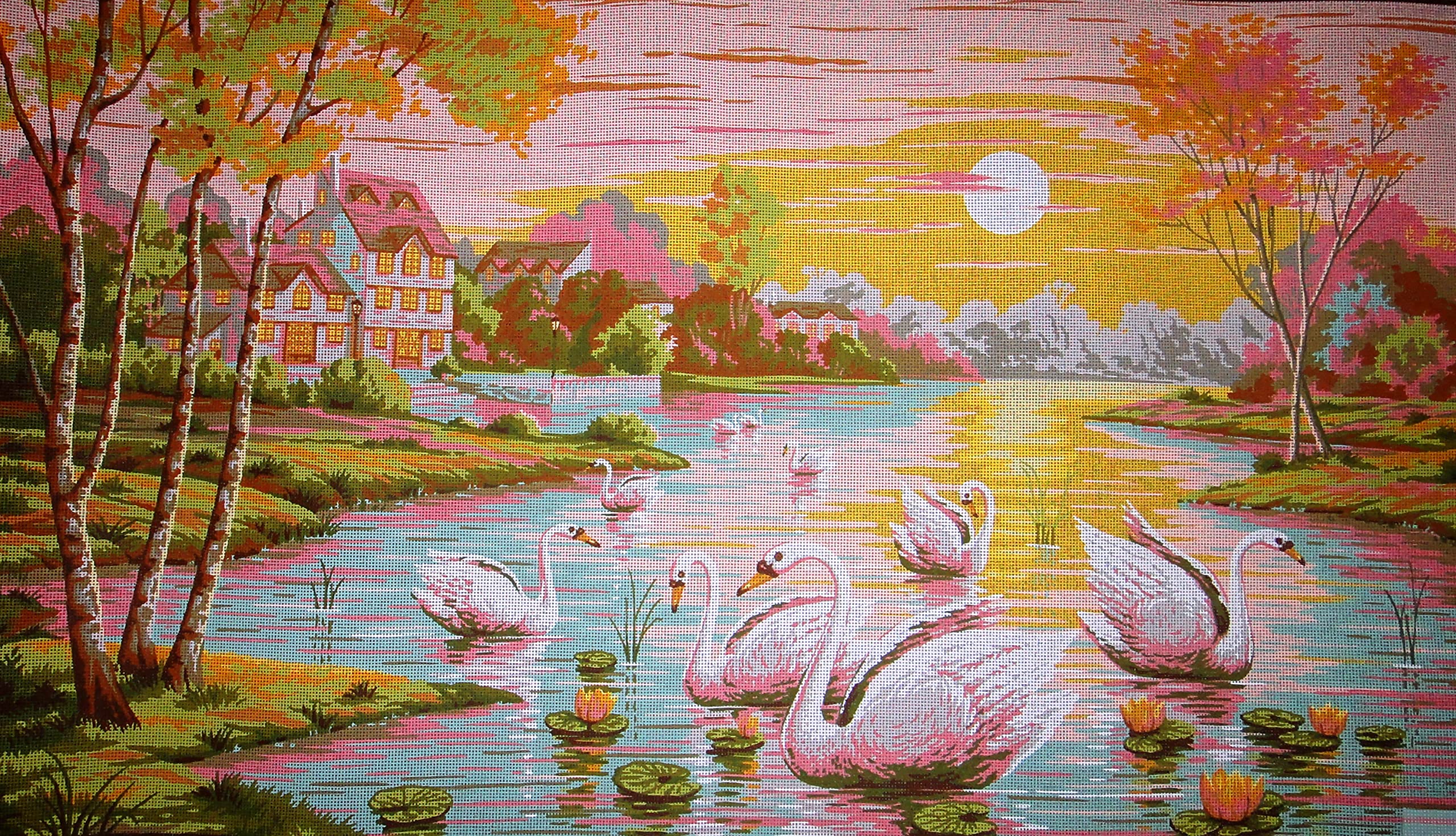 Gobelin L Printed Canvas for Tapestry Embroidery Needlepoint - Premium Stitching Fabric with Swan Design (A2025) | Perfect for DIY Home Decor, Wall Hangings & Craft Projects