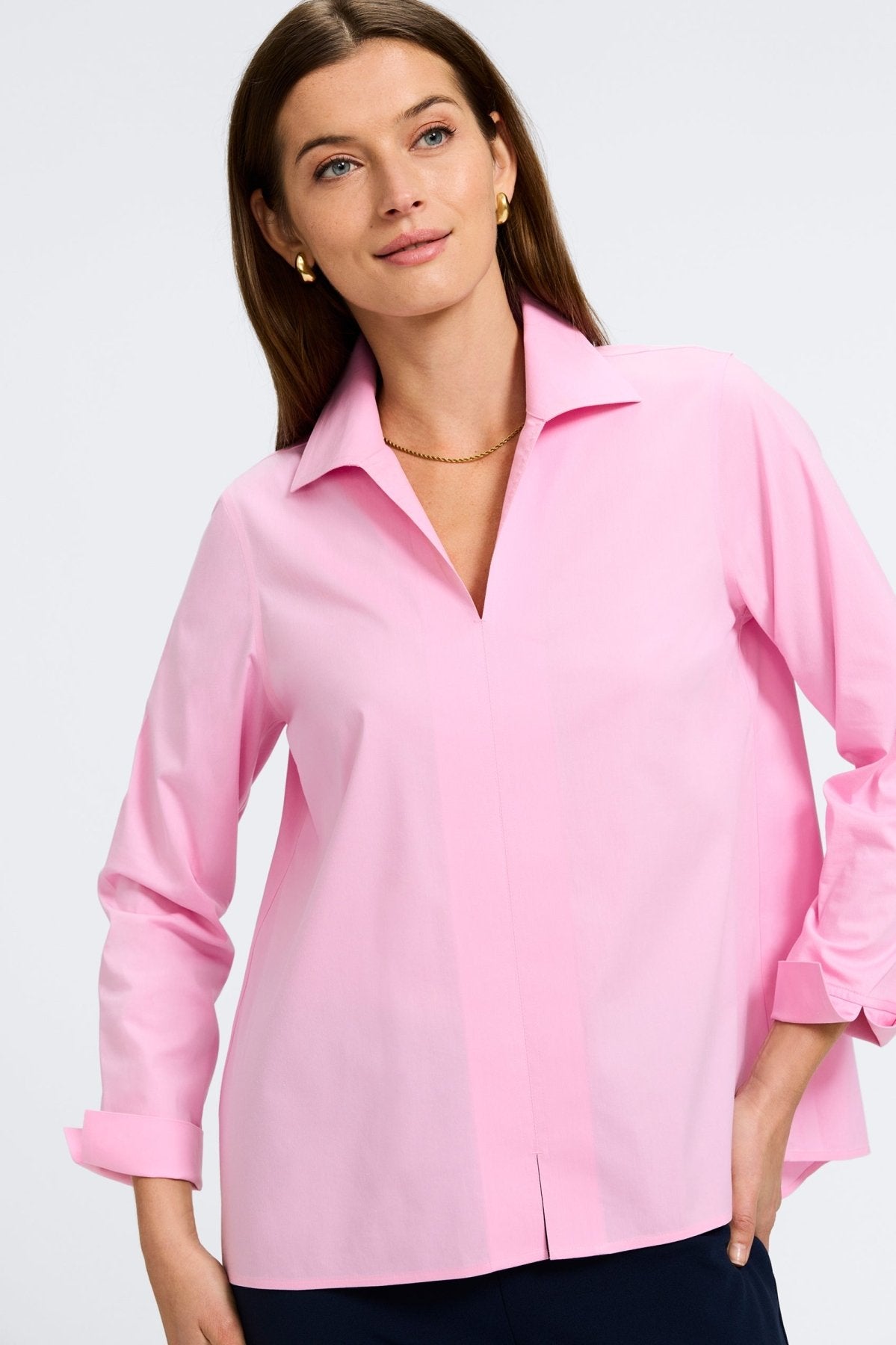 Agnes Wrinkle-Free Stretch Long Sleeve Popover Shirt for Women | Comfortable No-Iron Blouse for Office, Travel & Casual Wear
