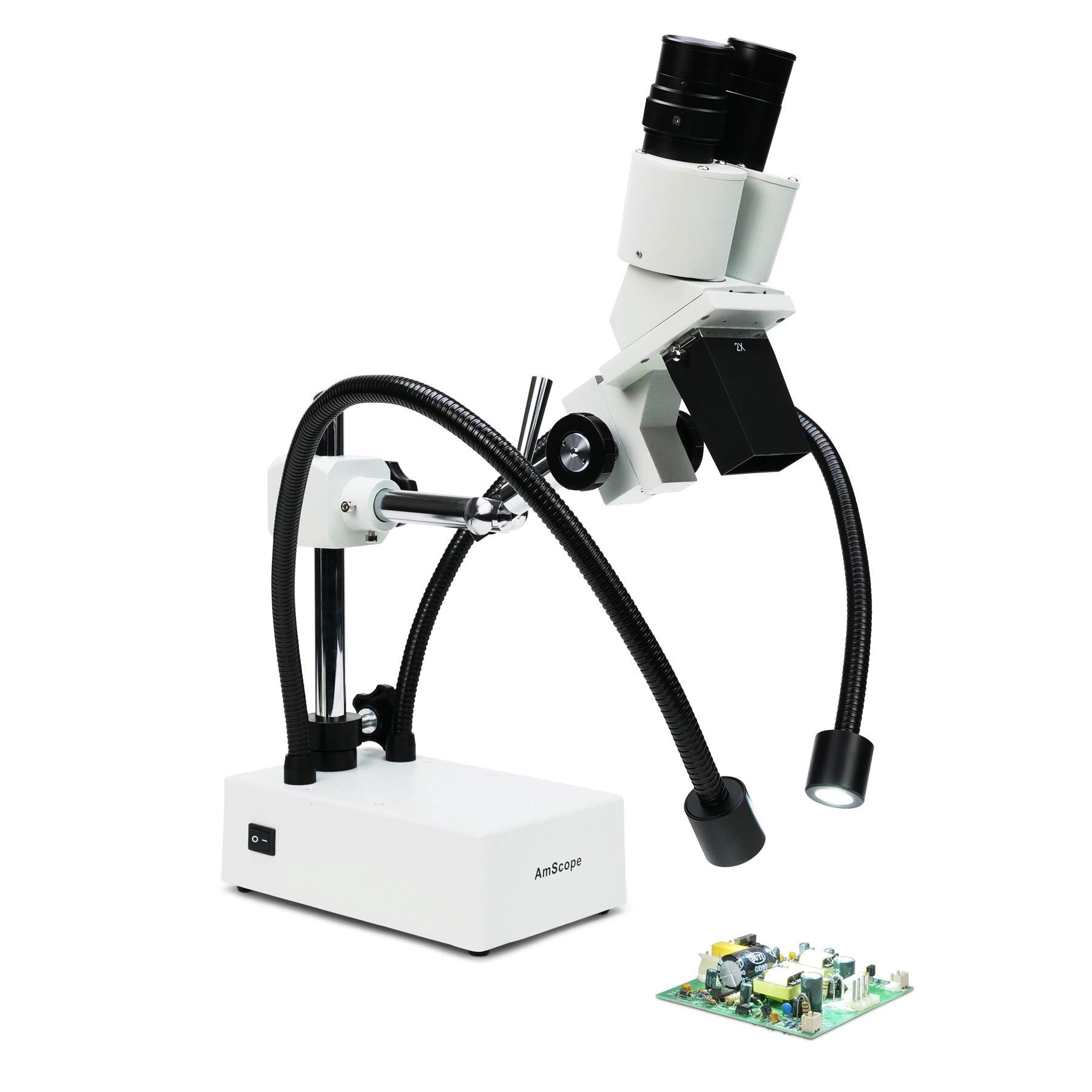 AmScope SE420-2L 20X Stereo Boom Microscope with Dual LED Lights - Compact Fixed Lens for Jewelry Repair, Coin Collecting & Electronics Inspection