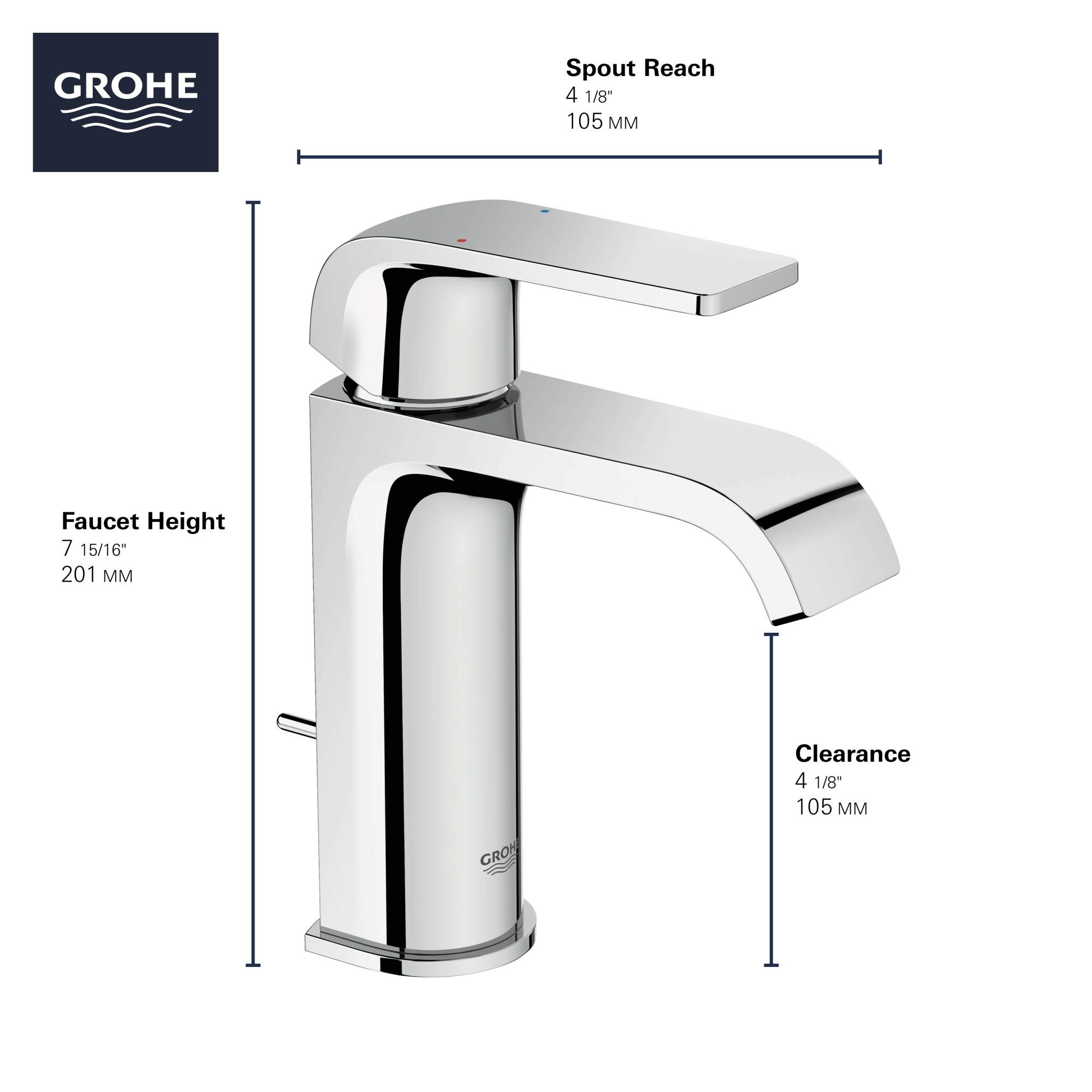 Grohe 23868EN0 Brushed Nickel Bathroom Sink Faucet - Modern Single Handle Waterfall Spout for Bathroom Vanity, Powder Room & Guest Bath (Easy Installation, Durable Finish)