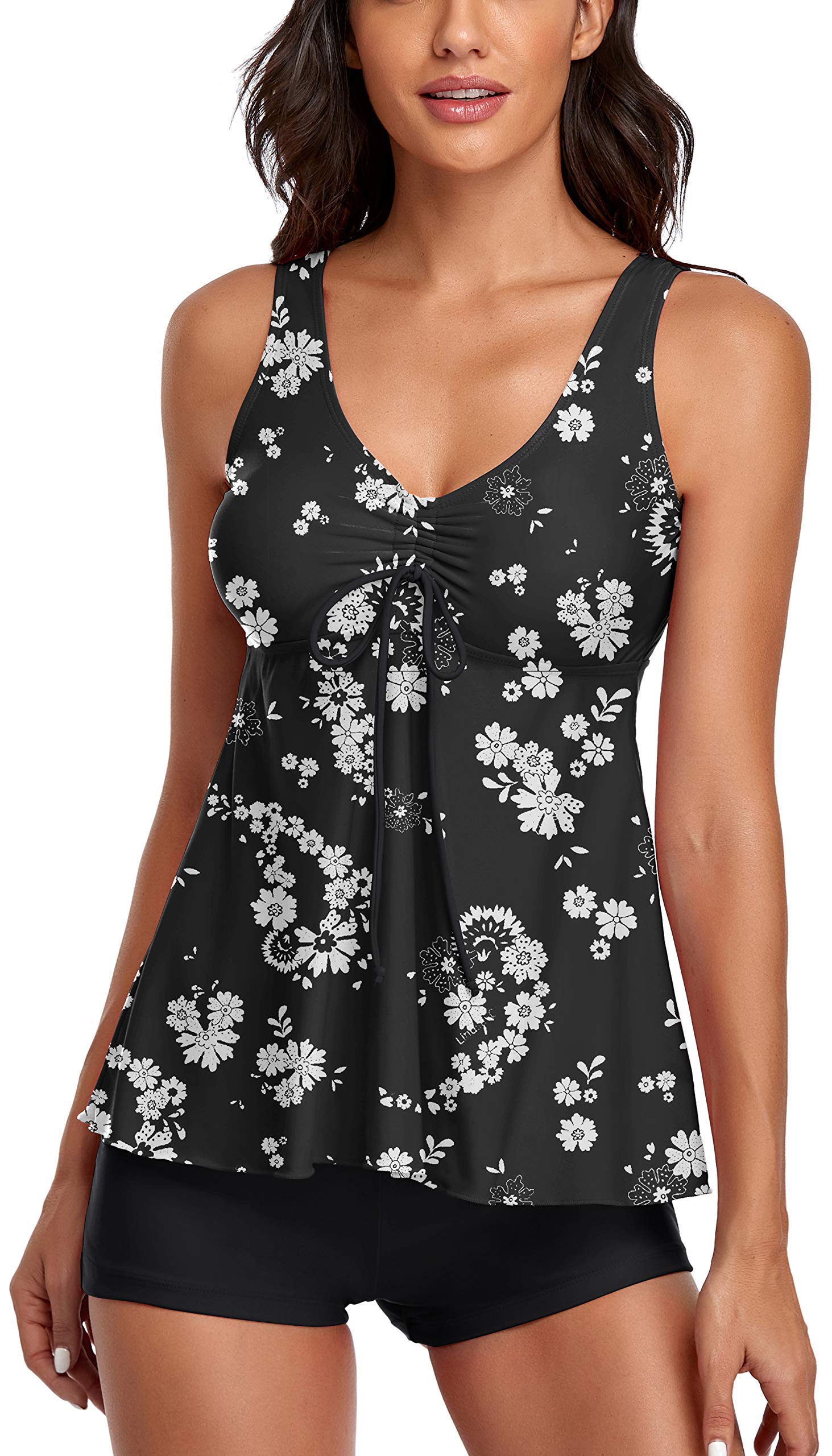 Women's Modest Floral Print Tankini Swimsuits Two-Piece Bathing Suit with Tank Top & Boyshorts - Perfect for Beach Vacation, Pool Party & Summer Swimwear