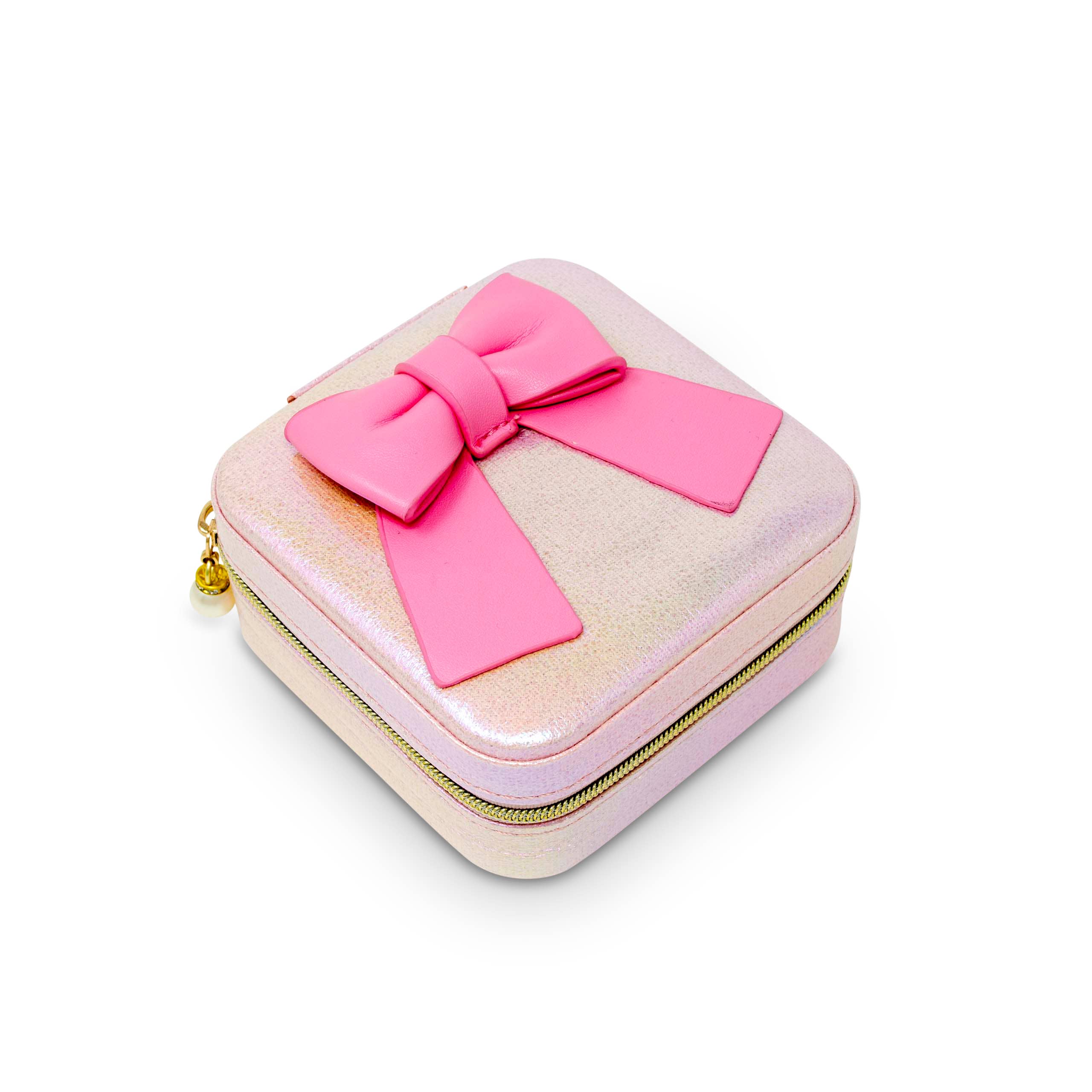 Shiny Jumbo Bow Jewelry Box - Pink Velvet Jewelry Organizer with Mirror | Perfect for Necklaces, Rings & Earrings Storage | Great Gift for Women & Girls | Bedroom, Bathroom & Travel Use