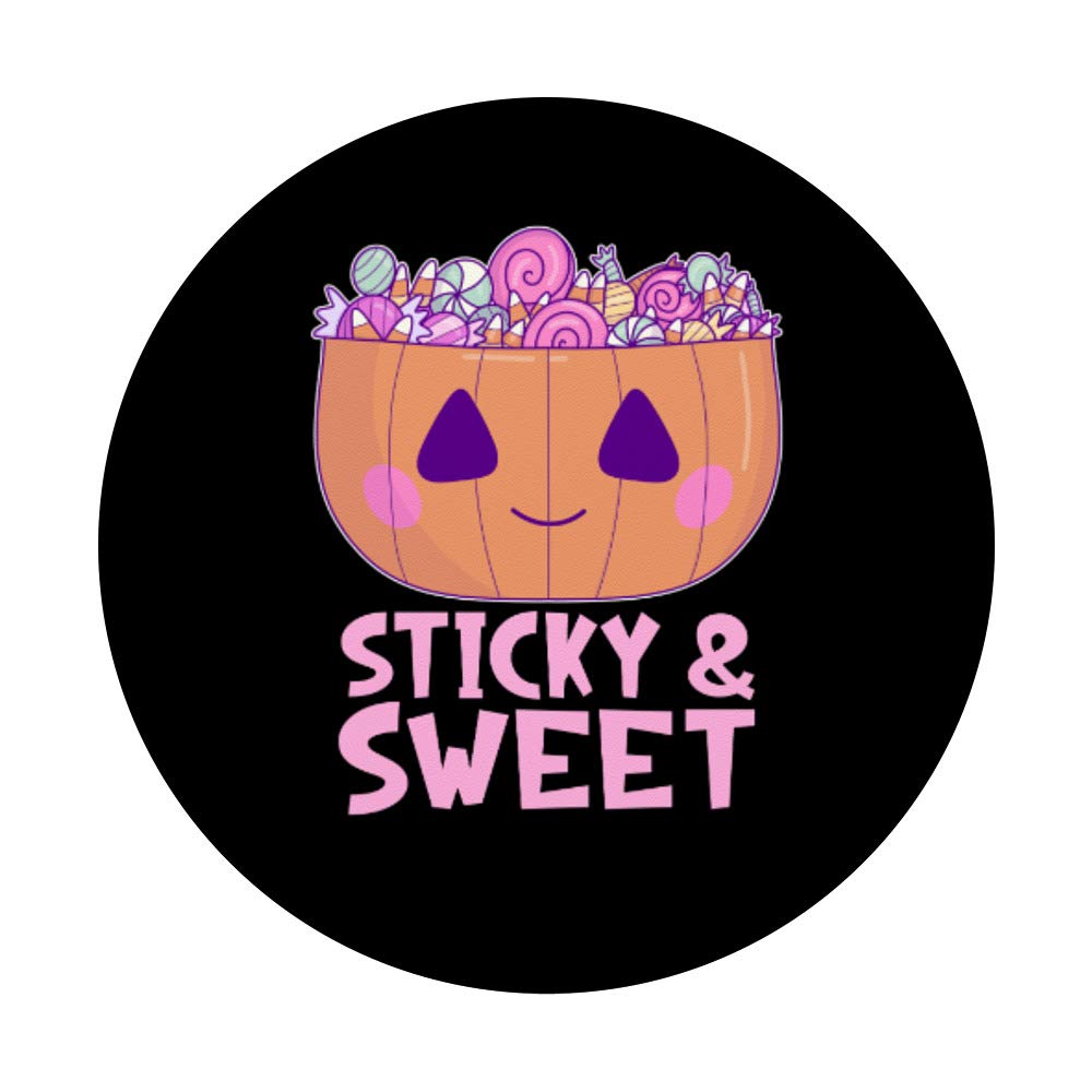 Halloween Pumpkin Quote Sticky & Sweet Kawaii Candy PopSockets - Phone Grip & Stand for iPhone, Samsung, Tablets - Perfect for Trick-or-Treating, Halloween Parties & Fall Decorations