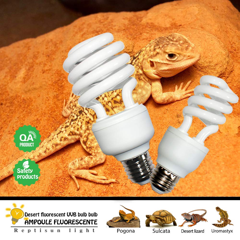 10.0 UVB Reptile Light Bulb 13W - UVA/UVB Desert Lamp for Bearded Dragons, Turtles, Snakes, Geckos & Lizards - Compact Fluorescent Terrarium Lighting with Free UV Tester Card - Ideal for Desert Habitat Reptile Tanks & Vivariums