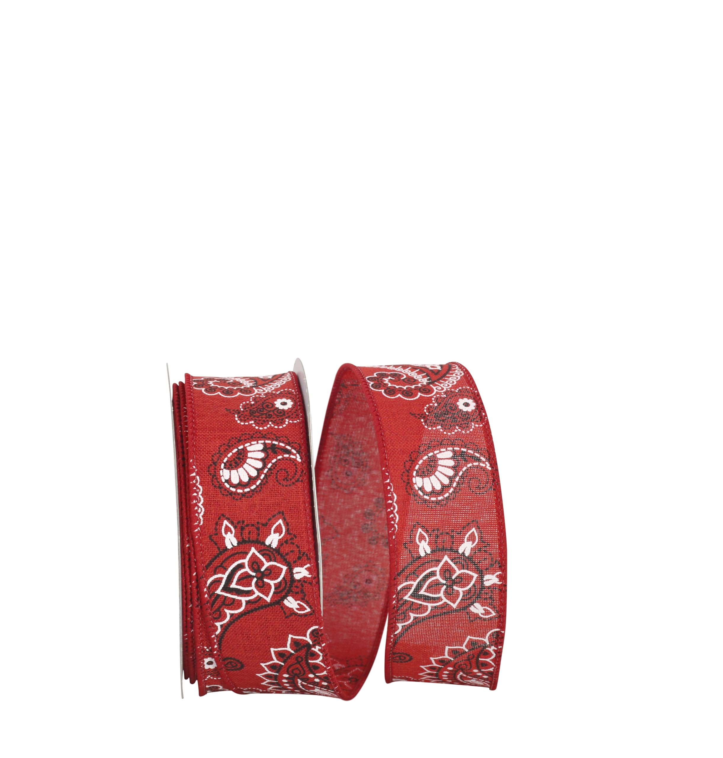 Reliant 1.5 Inch x 10 Yards Red Linen Wired Edge Ribbon Bandana - Perfect for DIY Crafts, Gift Wrapping, Hair Accessories & Home Decor