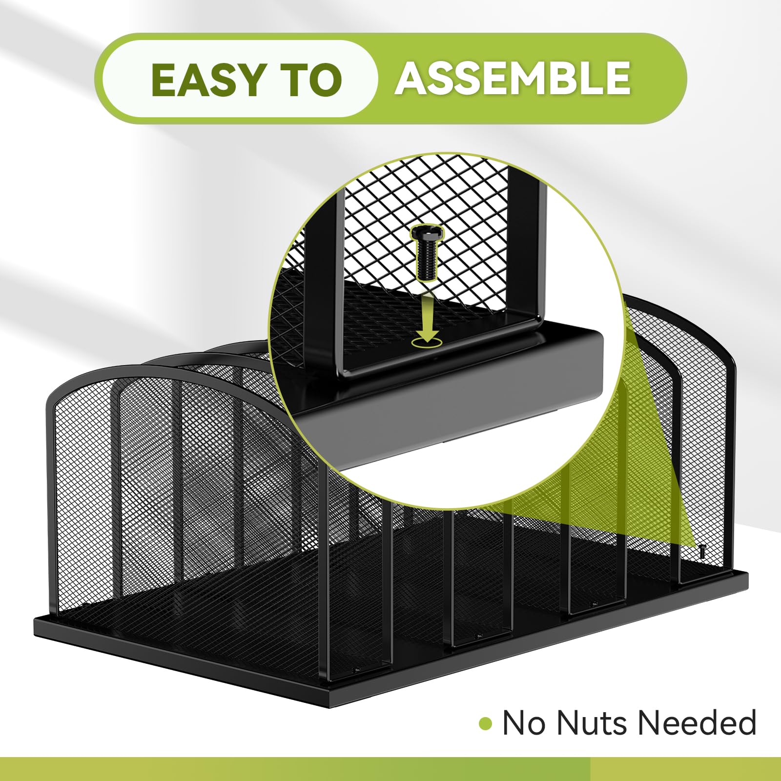 7-Section Mesh Desk File Organizer - Upright File Sorter for Office, Home & Classroom | Black (1 Pack) | Perfect for Organizing Documents, Bills, and Office Supplies on Your Desk