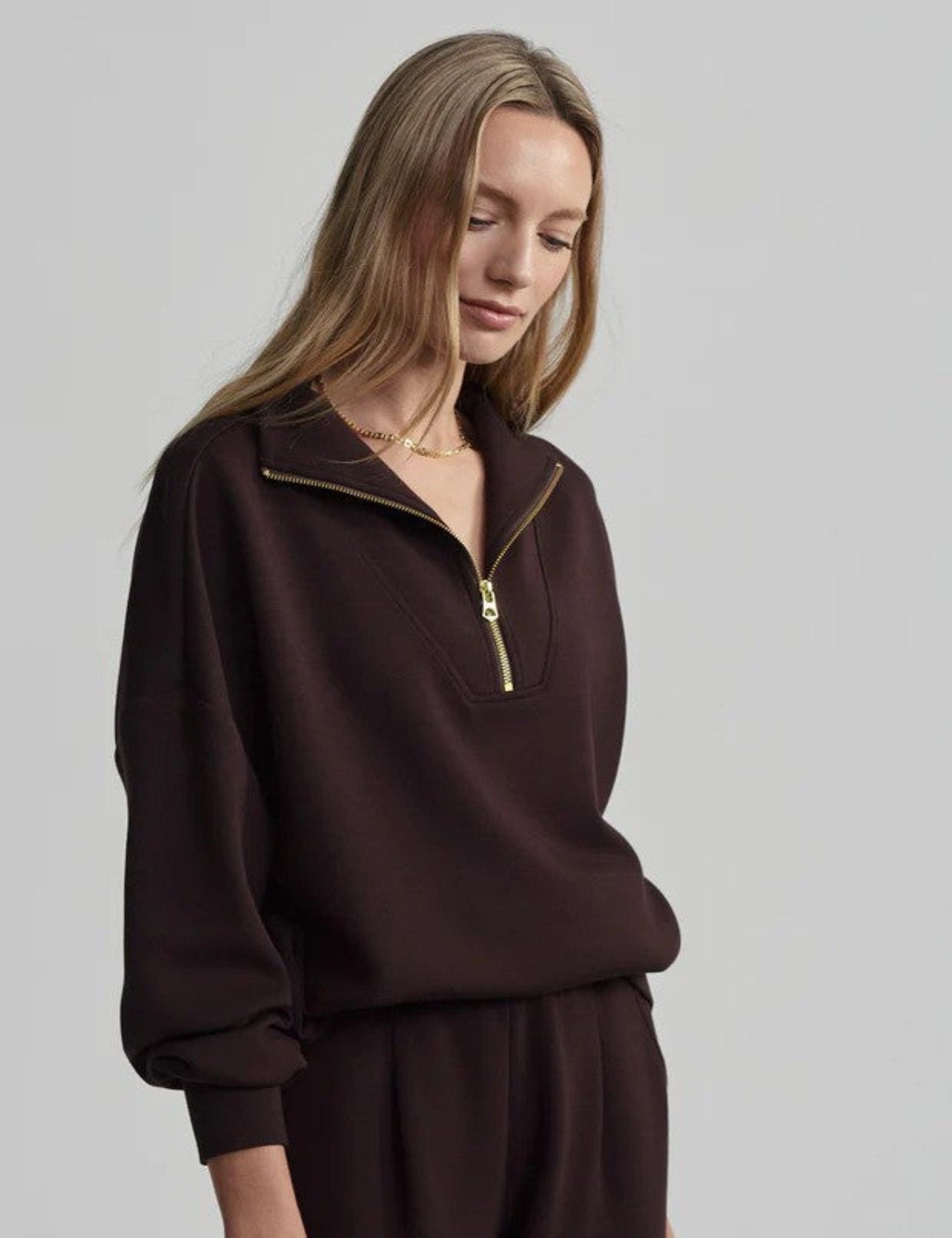 Hawley Half Zip Sweatshirt for Men & Women | Soft Cotton Blend Pullover | Coffee Bean Color | Perfect for Casual Wear, Outdoor Activities & Layering in Cool Weather