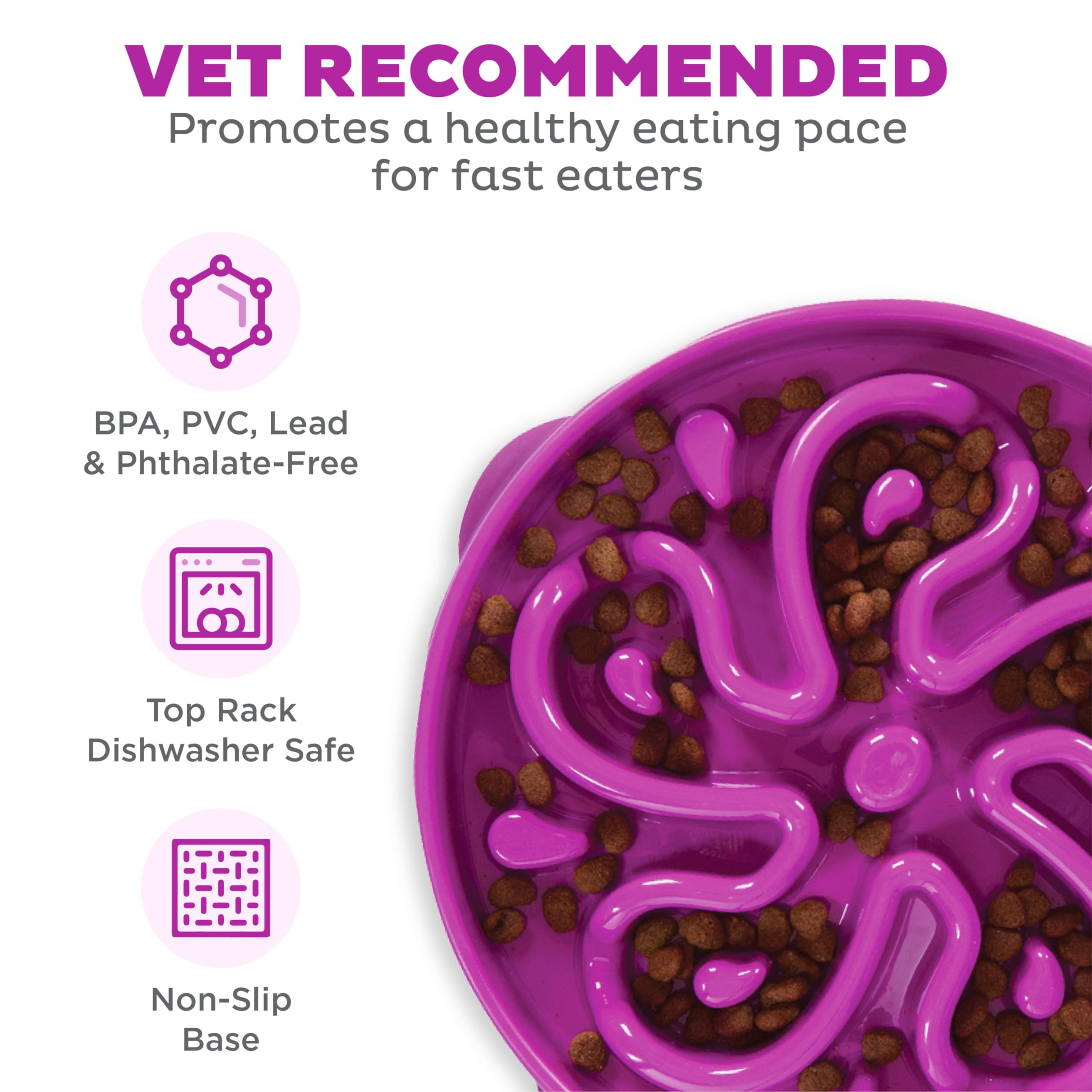 Outward Hound Fun Feeder Slo Bowl - Large Slow Feeder Dog Bowl for Fast Eaters, 4 Cup Capacity, Purple - Perfect for Mealtime Fun & Digestion Aid for Medium to Large Dogs