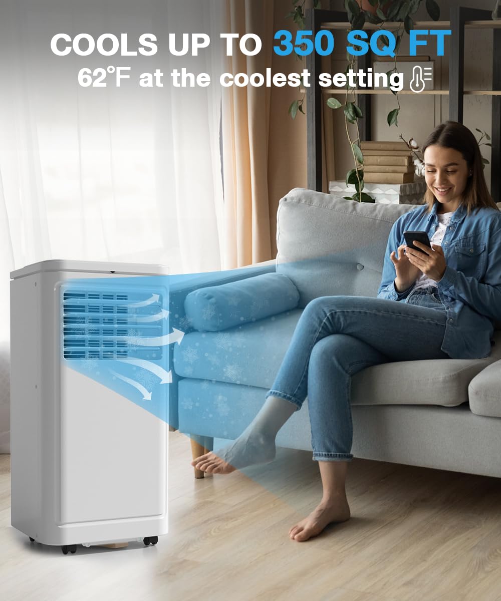 Joy Pebble 8000 BTU Portable Air Conditioner - 3-in-1 Cooling Unit with Dehumidifier & Fan for Rooms up to 350 sq.ft - Energy Efficient ECO Mode, 2 Fan Speeds, 24H Timer & Remote Control - Perfect for Bedrooms, Living Rooms, Home Offices & Small Apartments