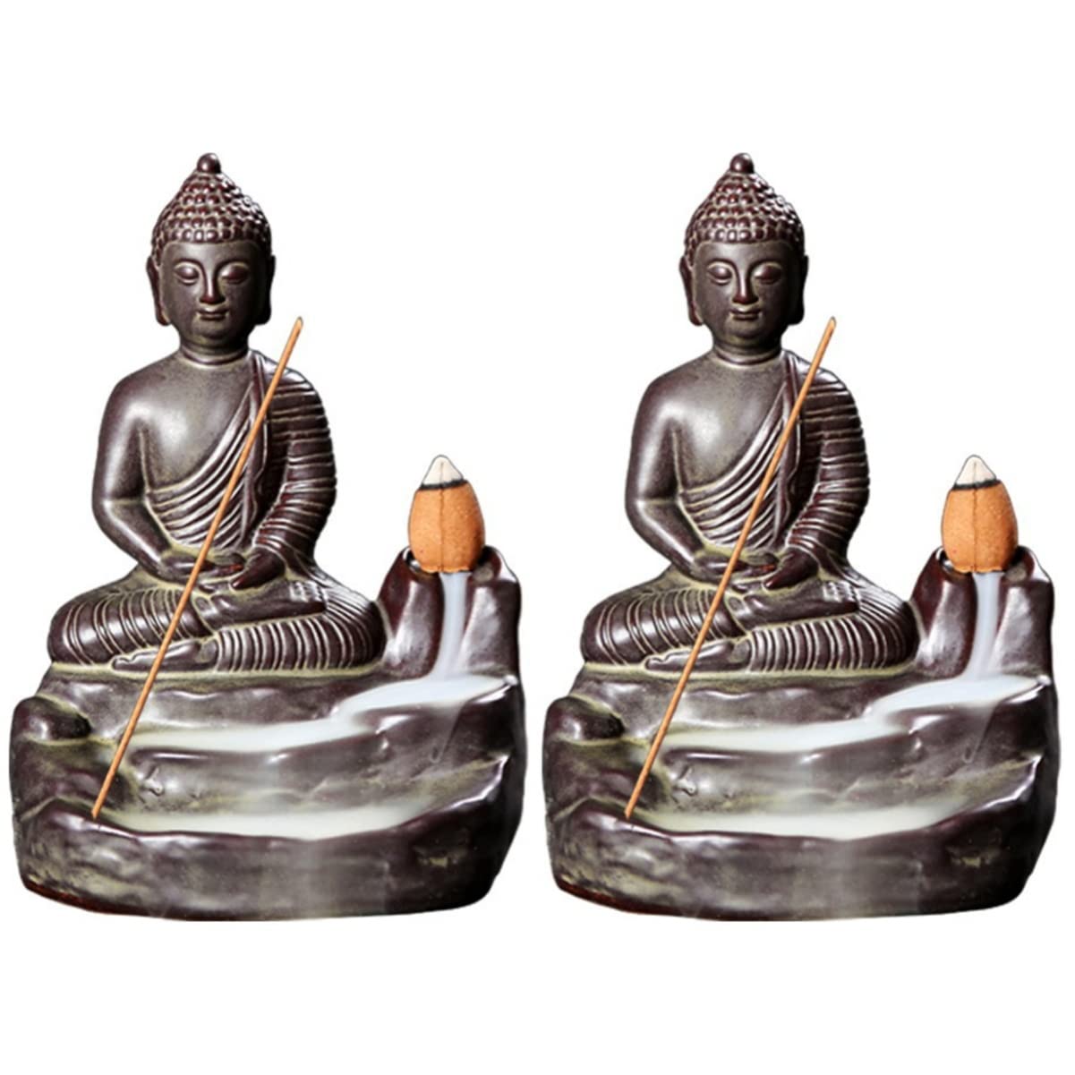 COHEALI 2-Piece Buddha Backflow Incense Burner Set - Ceramic Waterfall Incense Holder for Meditation, Yoga & Home Decor - Desktop Aromatherapy Relaxation Gift