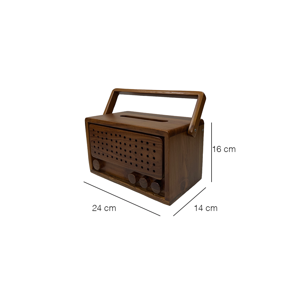 Wooden Tissue Box Holder - Handcrafted Teak Radio Design for Home & Office Decor | Perfect for Living Room, Bedroom, or Bathroom Storage