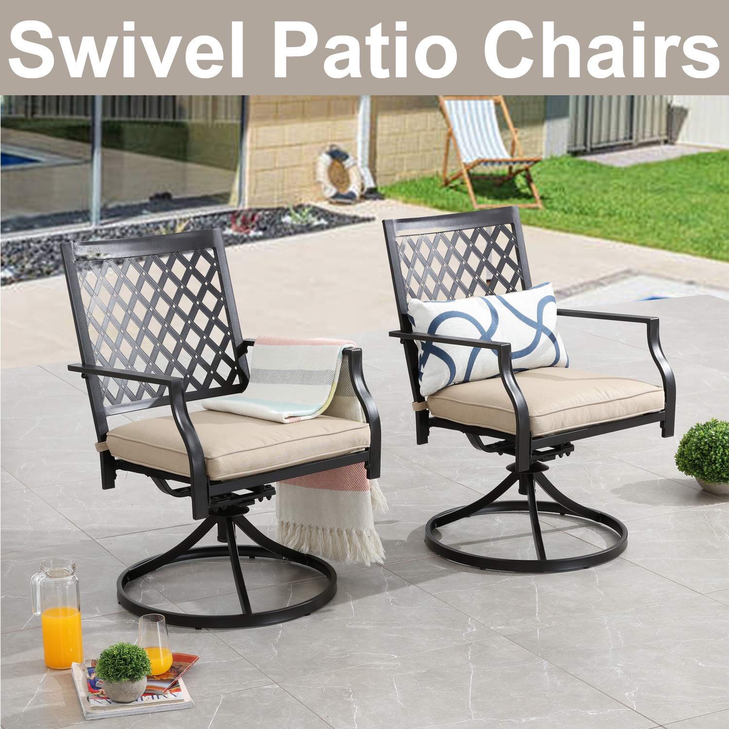 Premium Outdoor Swivel Rocking Chairs - Patio Lounge Bistro Set with Metal Frame, Comfortable Armrests - Perfect for Garden, Backyard, Poolside Relaxation (Set of 2, Beige)
