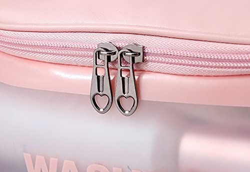 Clear Zippered Travel Toiletry Bag - Transparent Cosmetic Organizer for Makeup Brushes & Essentials - Waterproof Wash Bag for Women & Men - Perfect for Air Travel, Gym, Camping (Pink)