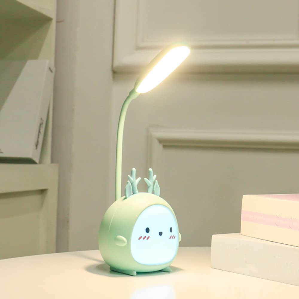 Portable LED Desk Lamp with USB Recharge - Foldable Eye-Protective Reading Light, Cute Cartoon Night Light (Blue) - Perfect for Study, Office, Bedroom & Kids Room