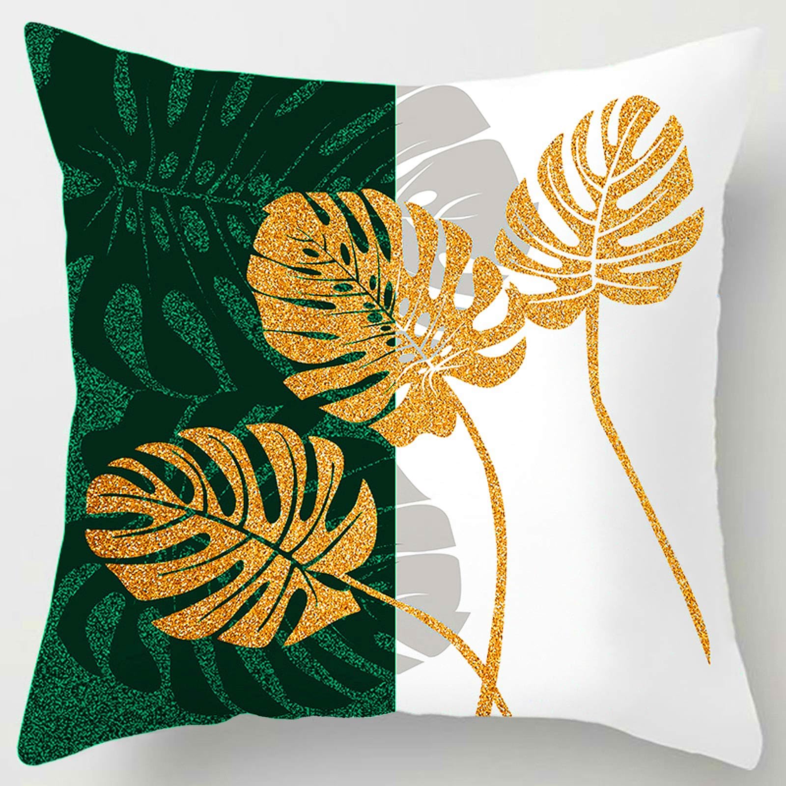 Waterproof Outdoor Pillow Covers Set of 4 - 18x18 Inch Deer & Gold Foil Leaf Design Cotton Linen Cushion Covers - Perfect for Patio Furniture, Garden Decor, Christmas & New Year Home Decoration