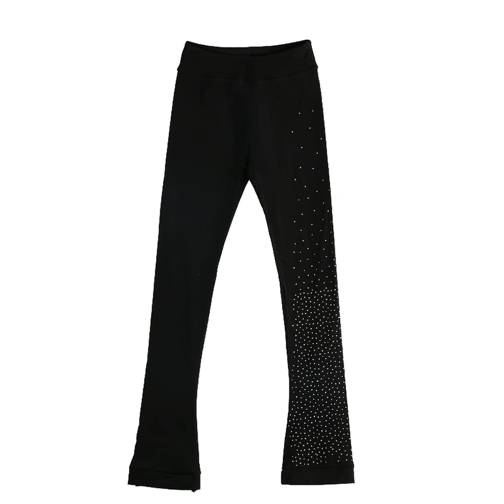 LIUHUO Figure Skating Pants for Girls - Black Diamond Design with Adjustable Waist | Perfect for Training, Practice & Ice Skating Performances