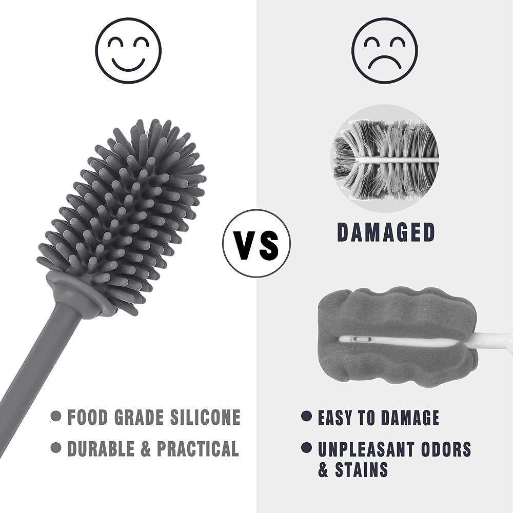 Long Handle Silicone Bottle Brush - Clean Baby, Hydro Flask & Sports Bottles - for Small Openings - Home & Travel Use