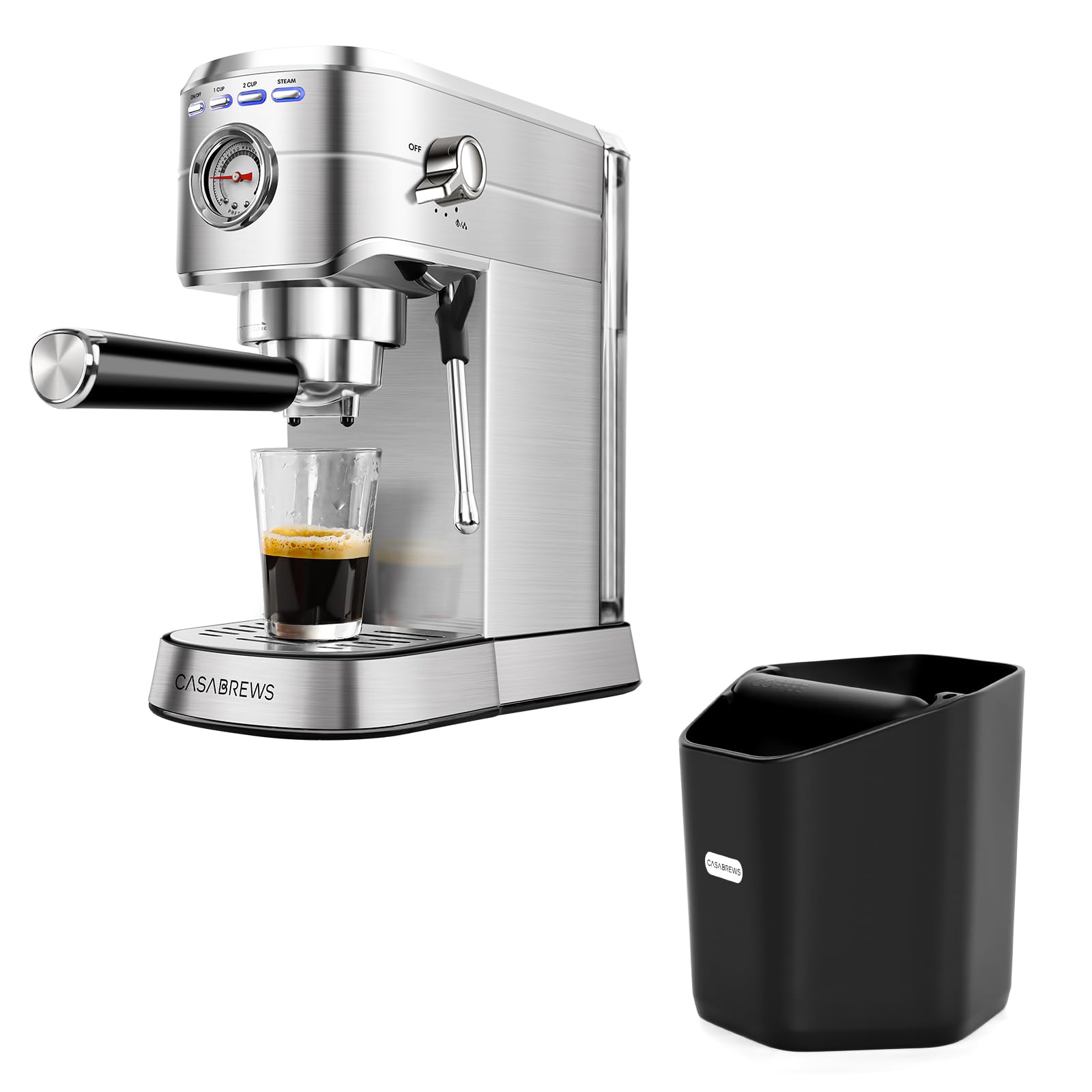 CASABREWS 20 Bar Espresso Machine with Milk Frother & Knock Box - Professional Coffee Maker for Home Baristas | Perfect for Espresso, Cappuccino & Latte Making