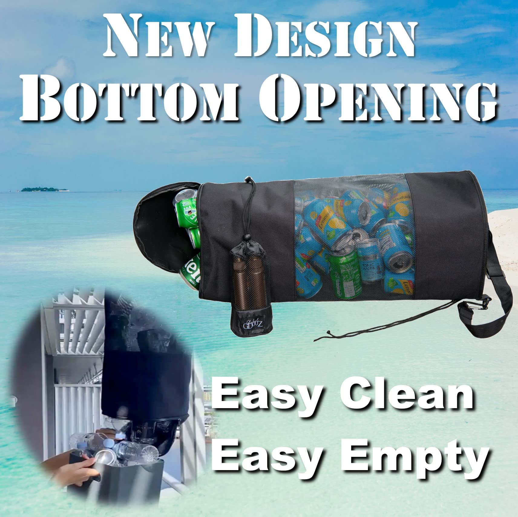 Reusable & Portable Boat Trash Can with Zipper Bottom - Large Capacity Marine Trash Bag for Boating, Camping, Beach & Outdoor Activities | Easy to Empty & Clean | Perfect for Fishing Trips, RV Travel & Picnics