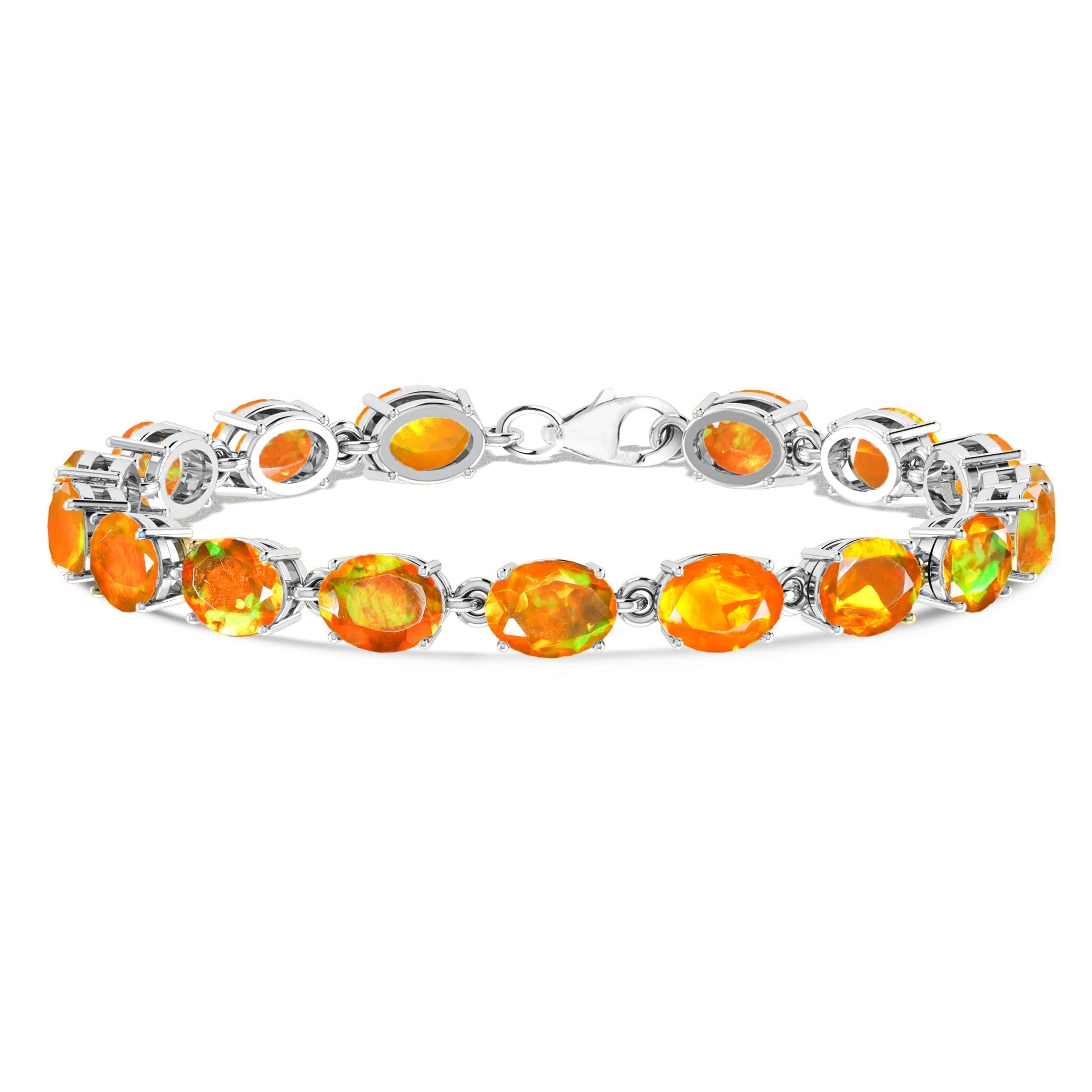 Blue Natural Fire Opal Gemstone Tennis Bracelet for Women - Elegant 925 Sterling Silver Jewelry for Wedding, Party & Special Occasions